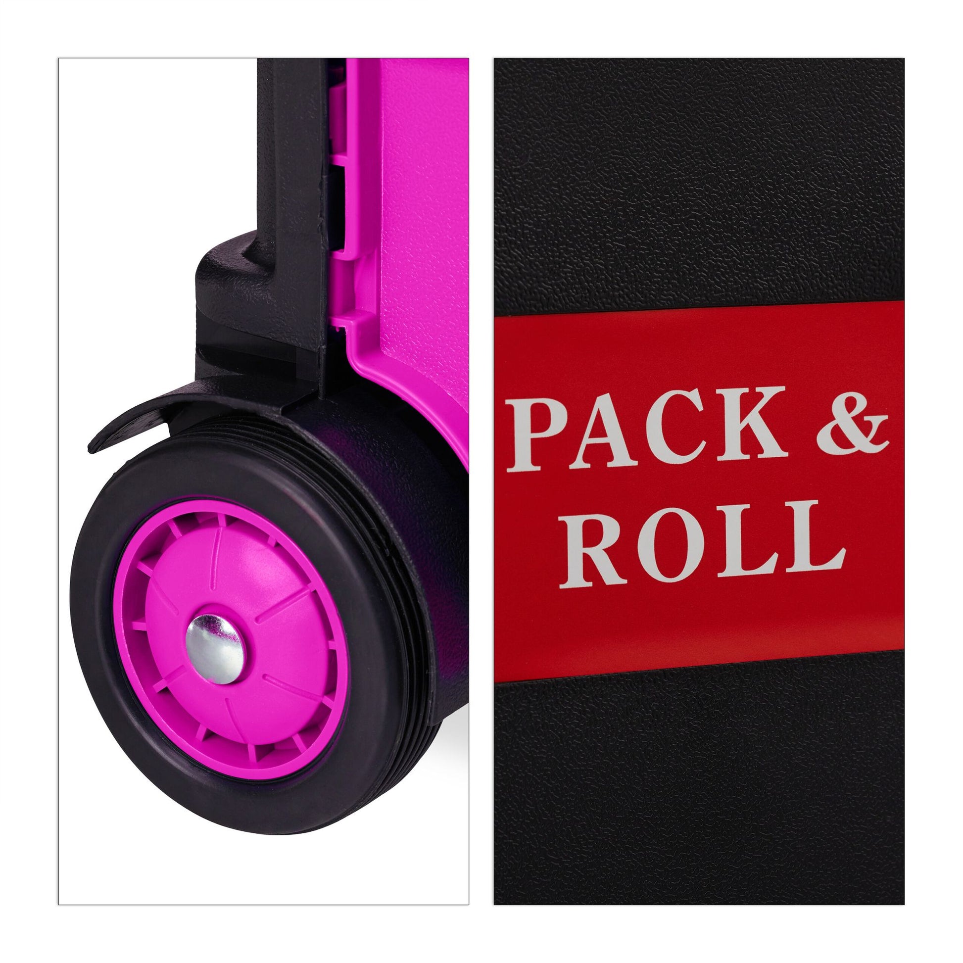 Klappbarer Einkaufstrolley mit Deckel Pink-Schwarz-Silber von Relaxdays