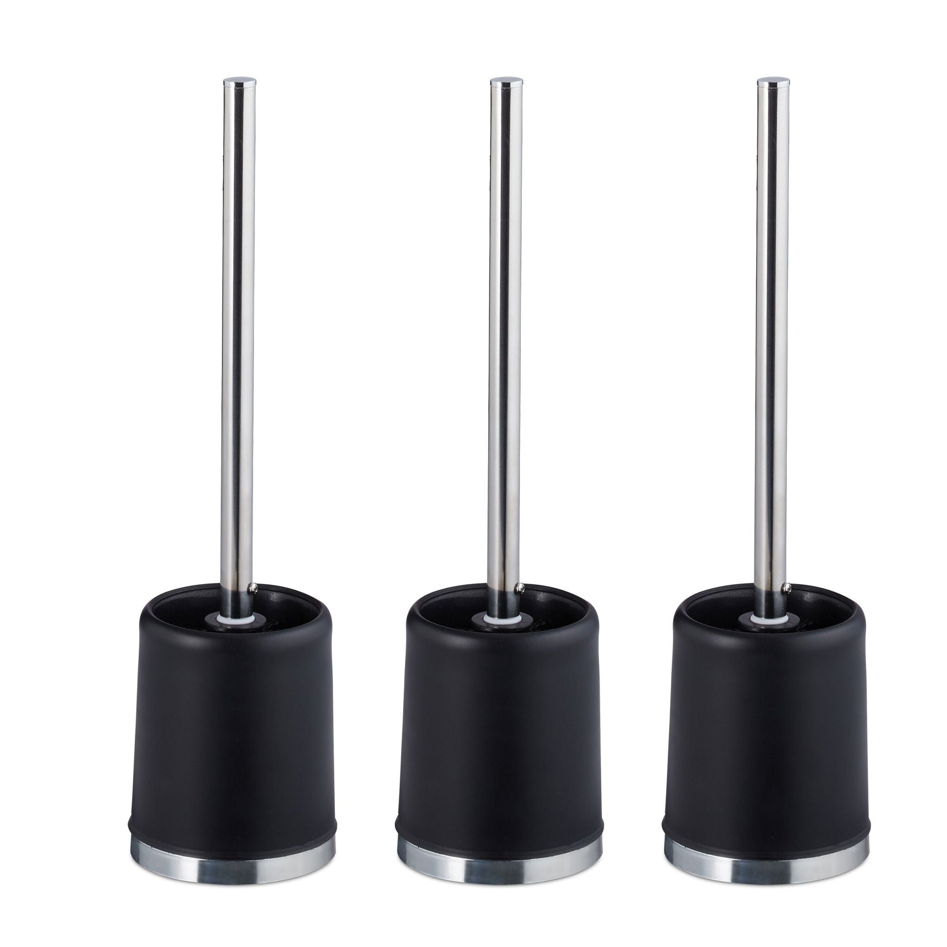 Klobürste mit Halter 3er-Set Schwarz-Silber von Relaxdays