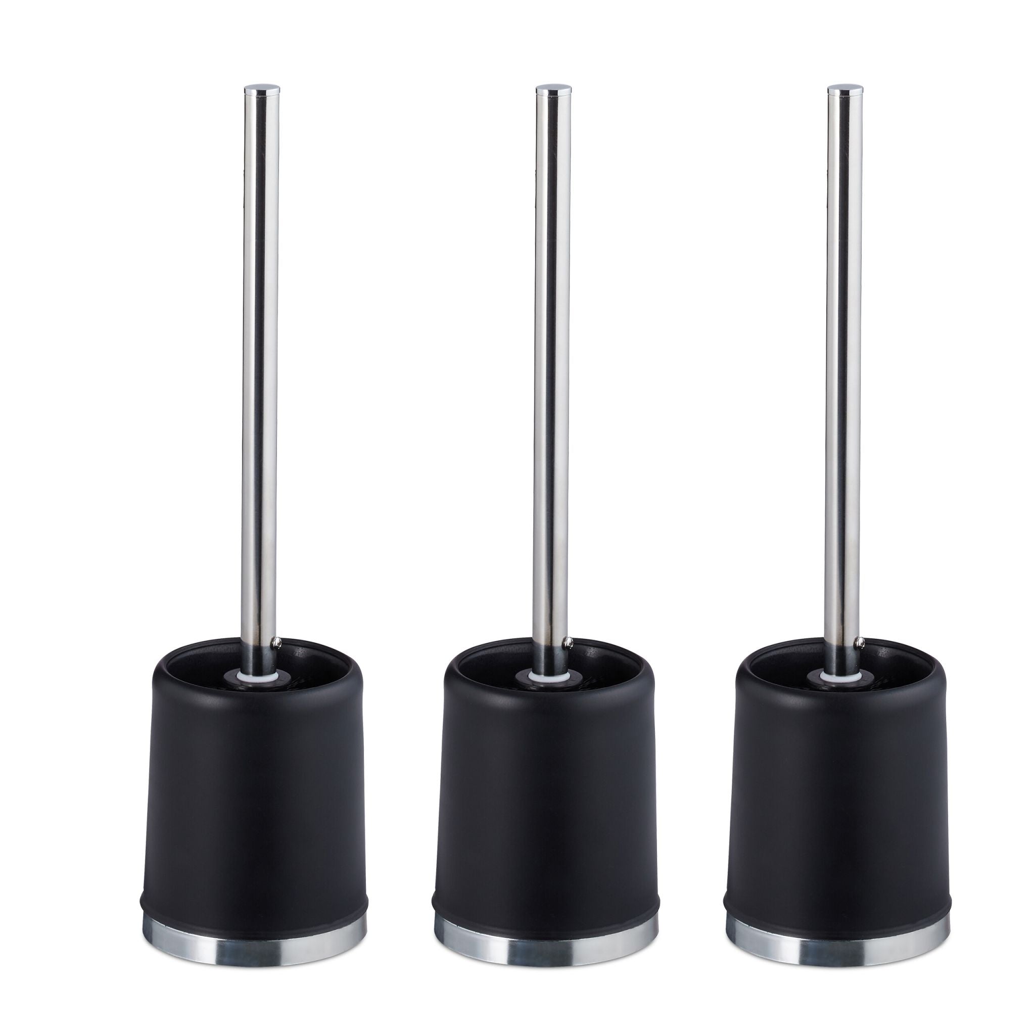 Klobürste mit Halter 3er-Set Schwarz-Silber von Relaxdays