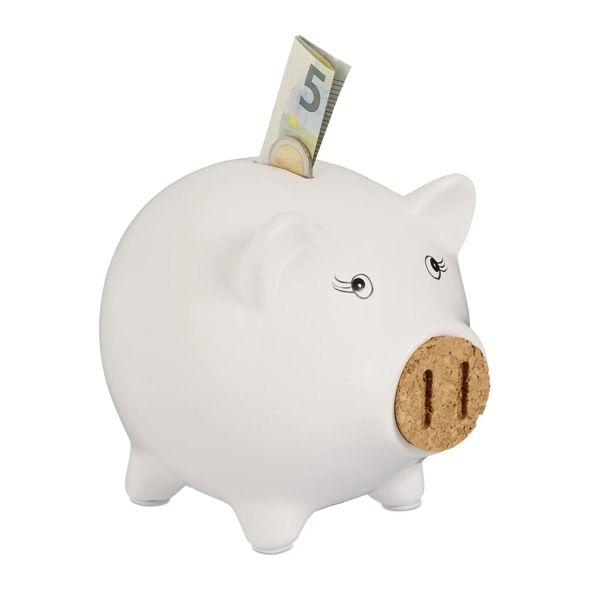 Sparschwein mit Korknase Weiss-Hellbraun-Schwarz von Relaxdays
