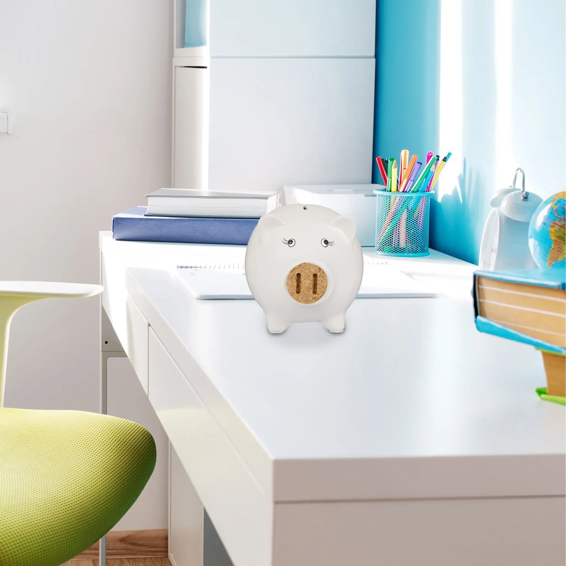 Sparschwein mit Korknase Weiss-Hellbraun-Schwarz von Relaxdays