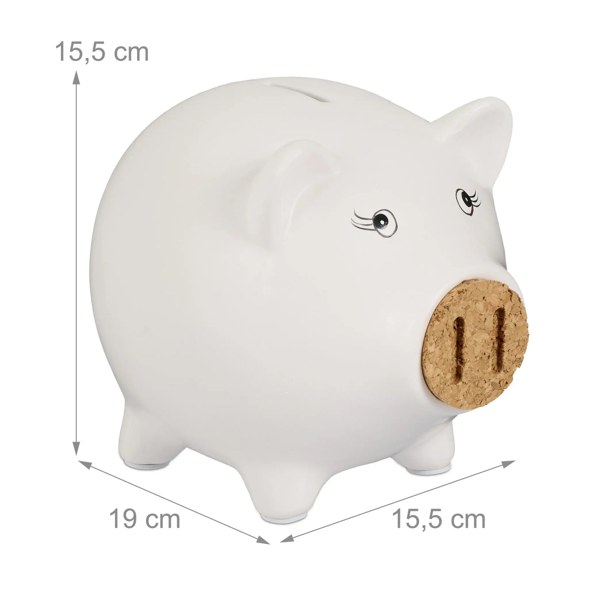 Sparschwein mit Korknase Weiss-Hellbraun-Schwarz von Relaxdays