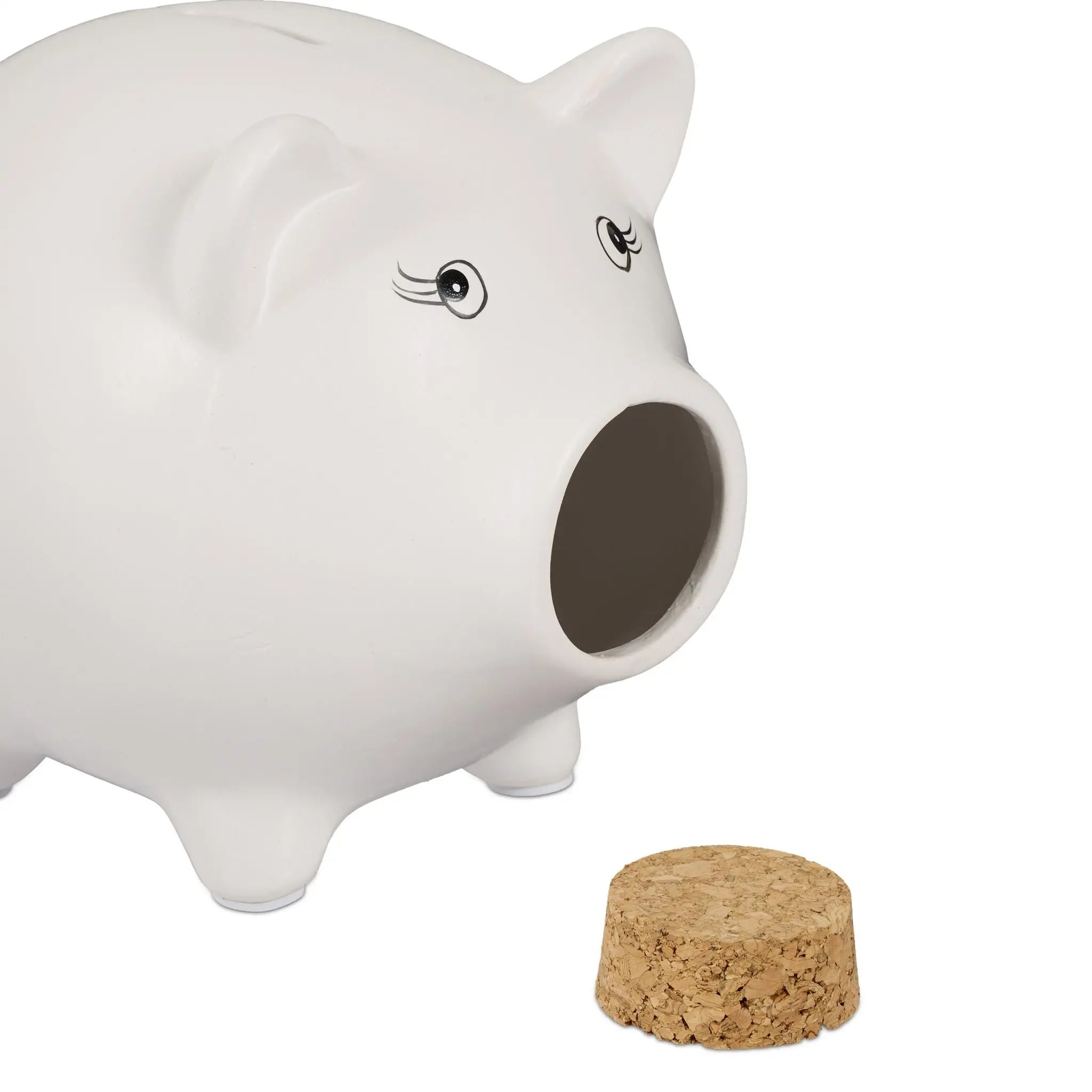 Sparschwein mit Korknase Weiss-Hellbraun-Schwarz von Relaxdays