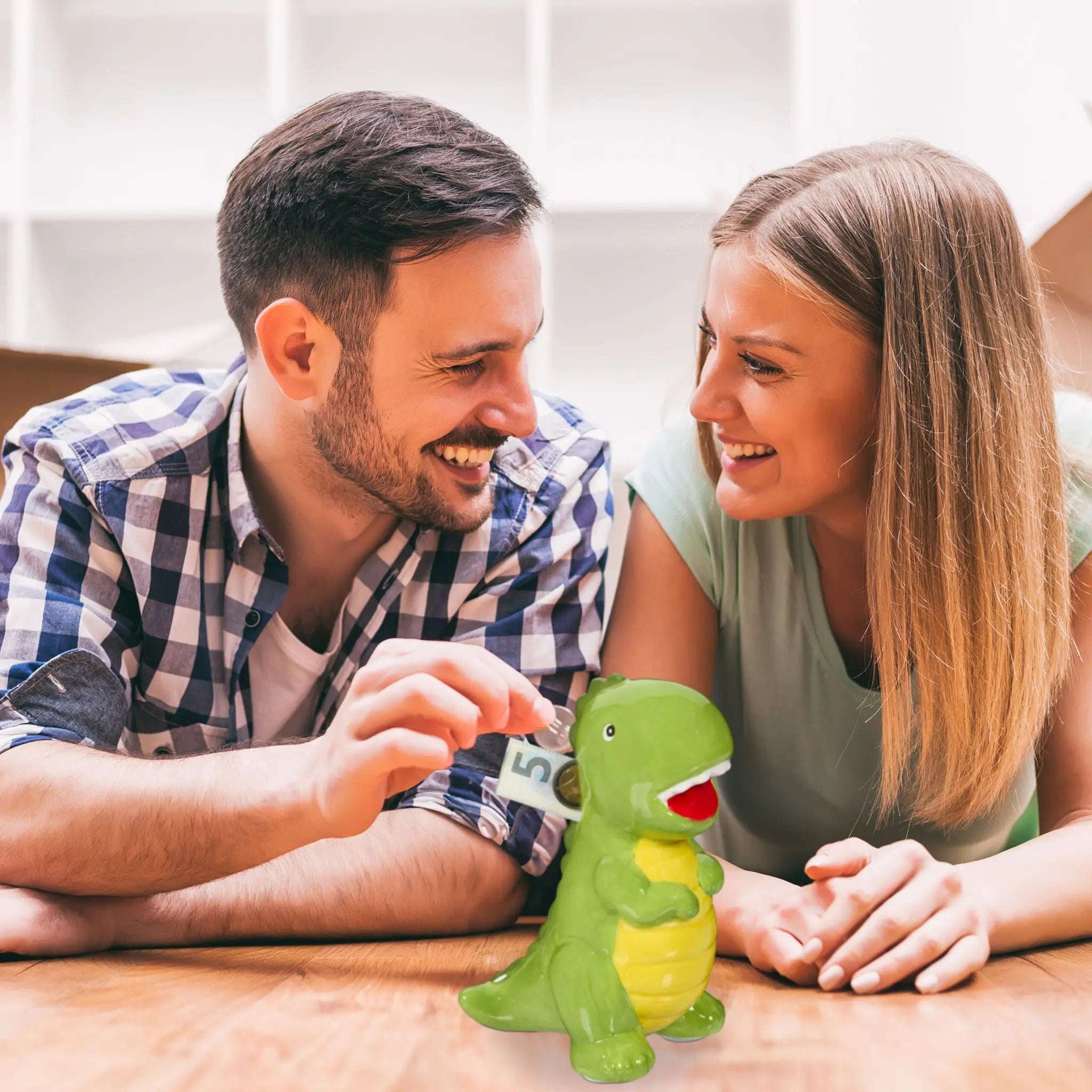 Spardose Dinosaurier Gelb-Grün-Rot von Relaxdays
