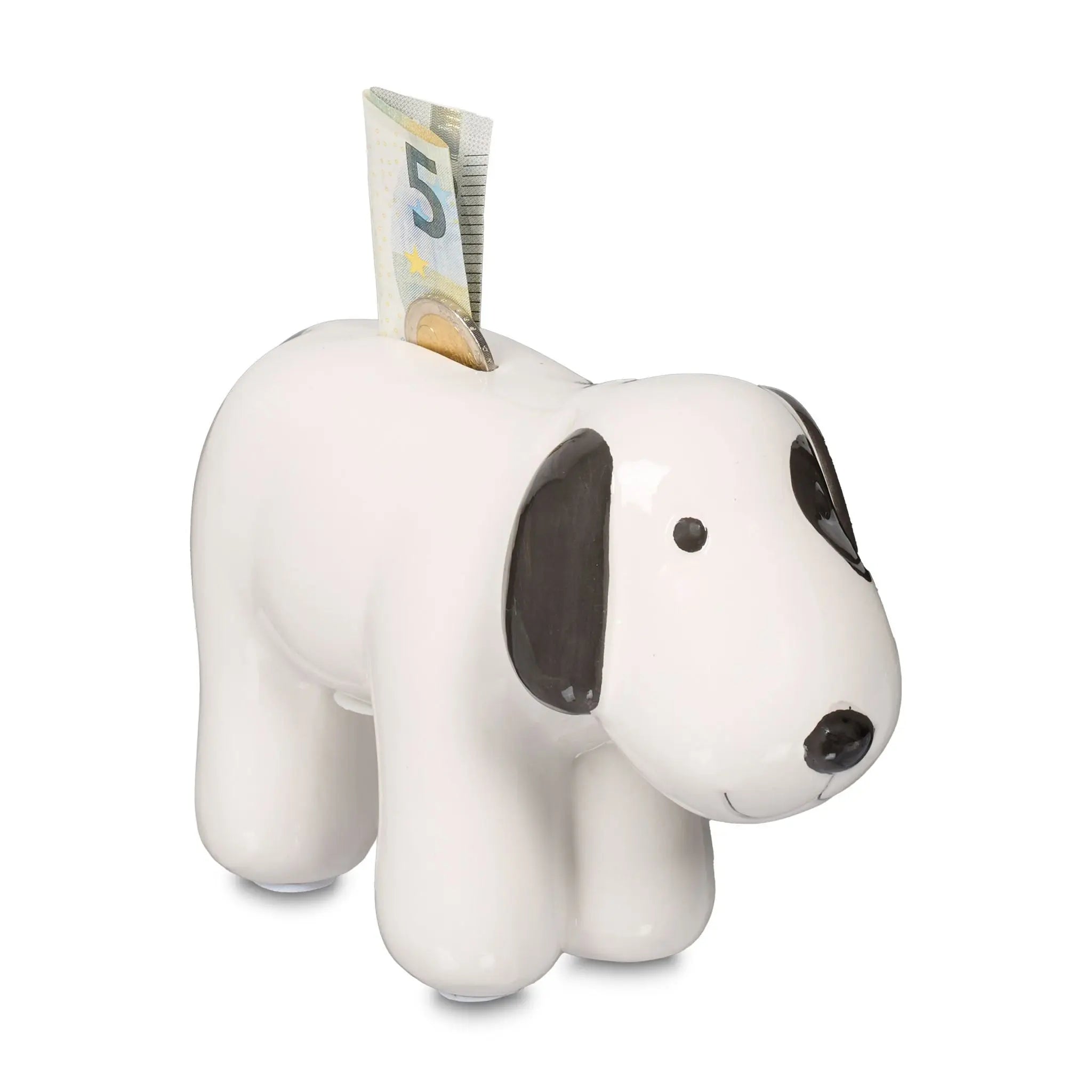 Spardose Hund Keramik Weiss-Schwarz von Relaxdays