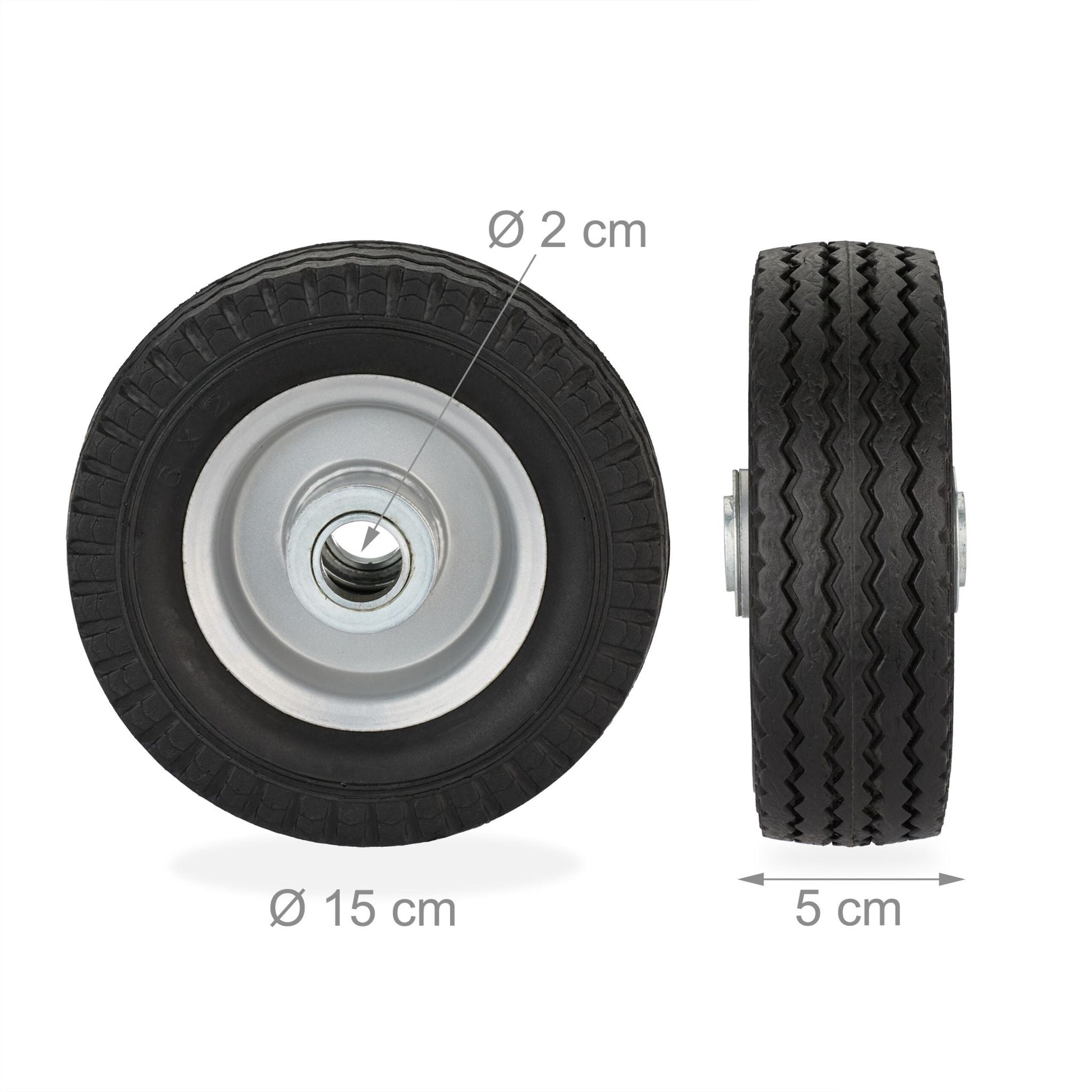 Vollgummi Rad 2er-Set Schwarz-Grau von Relaxdays