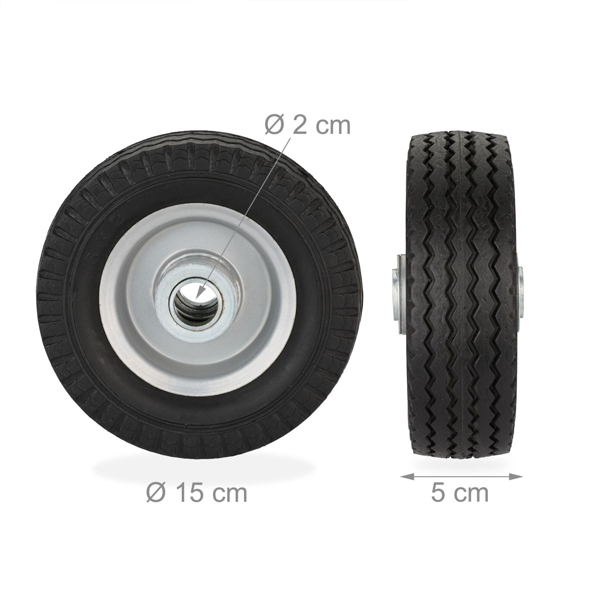 Vollgummi Rad 2er-Set Schwarz-Grau von Relaxdays