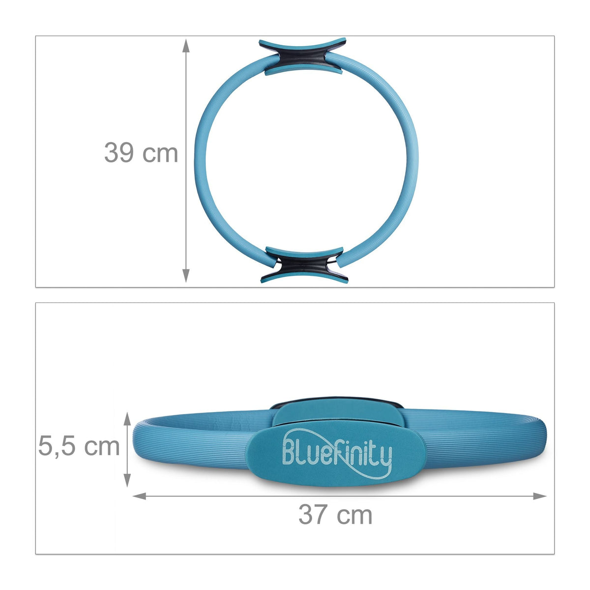Pilatesring mit Bändern Hellblau-Schwarz von Relaxdays