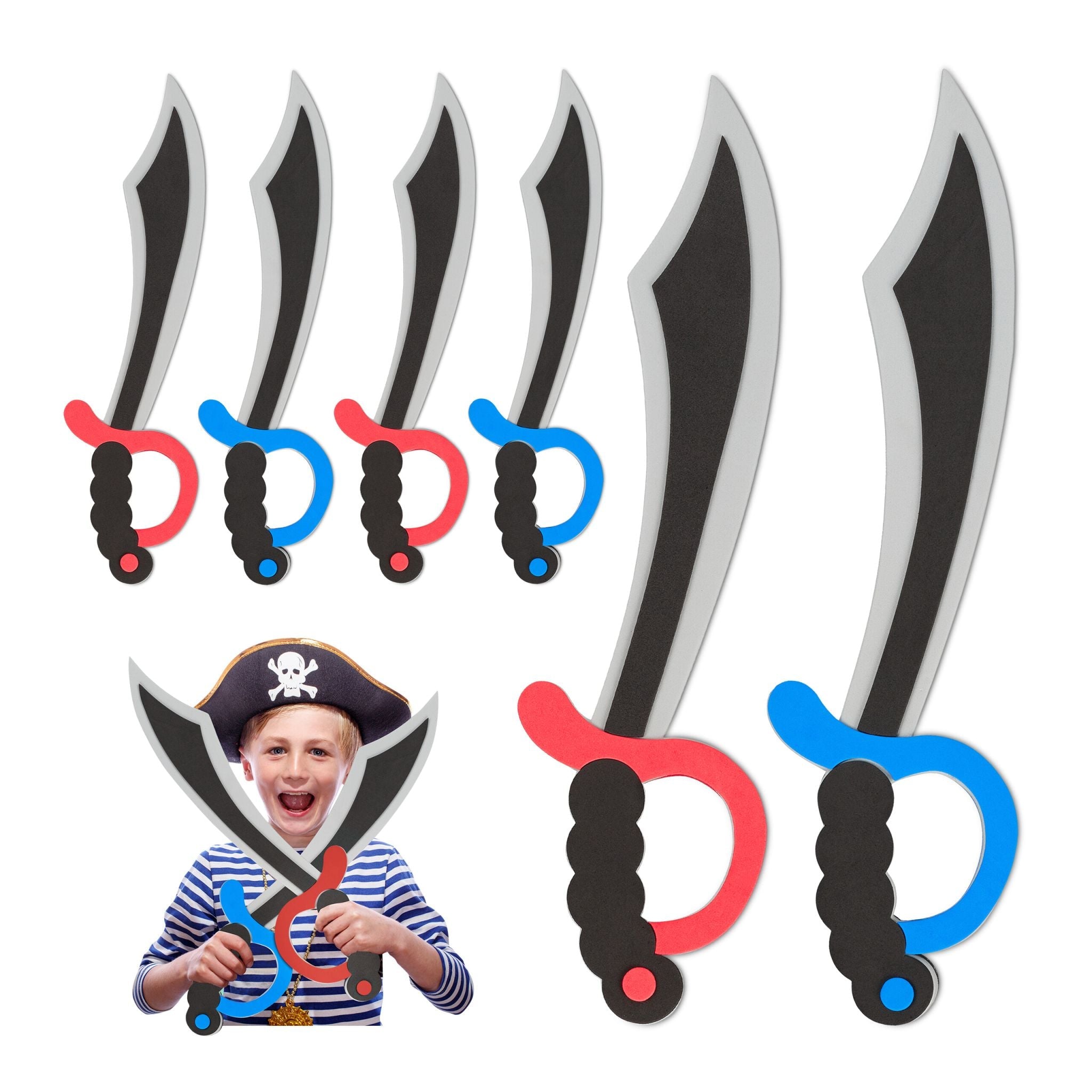 Piratensäbel Schaumstoff 8er-Set Rot-Schwarz-Grau von Relaxdays