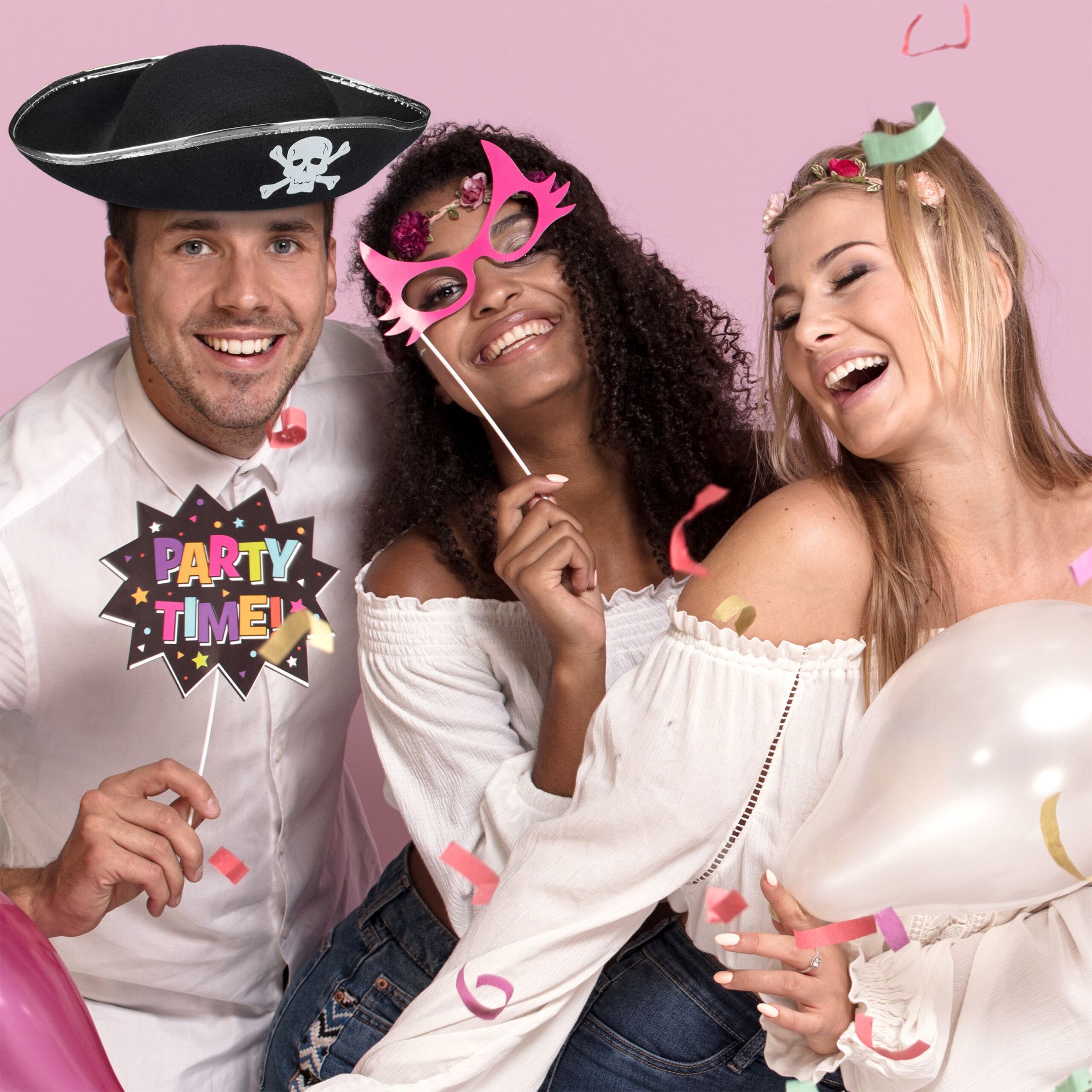 Piratenhut 4er-Set Weiss-Schwarz-Silber von Relaxdays