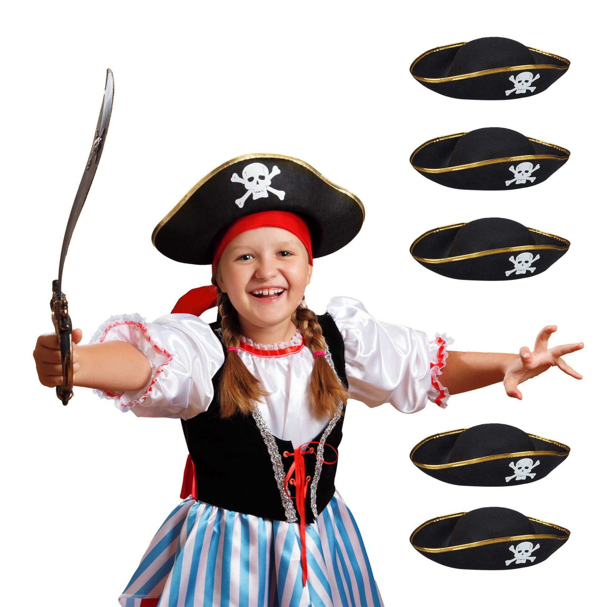Piratenhut Kinder 6er-Set Weiss-Gold-Schwarz von Relaxdays