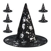 Hexenhut mit Halloween-Motiven 6er-Set Schwarz-Silber von Relaxdays