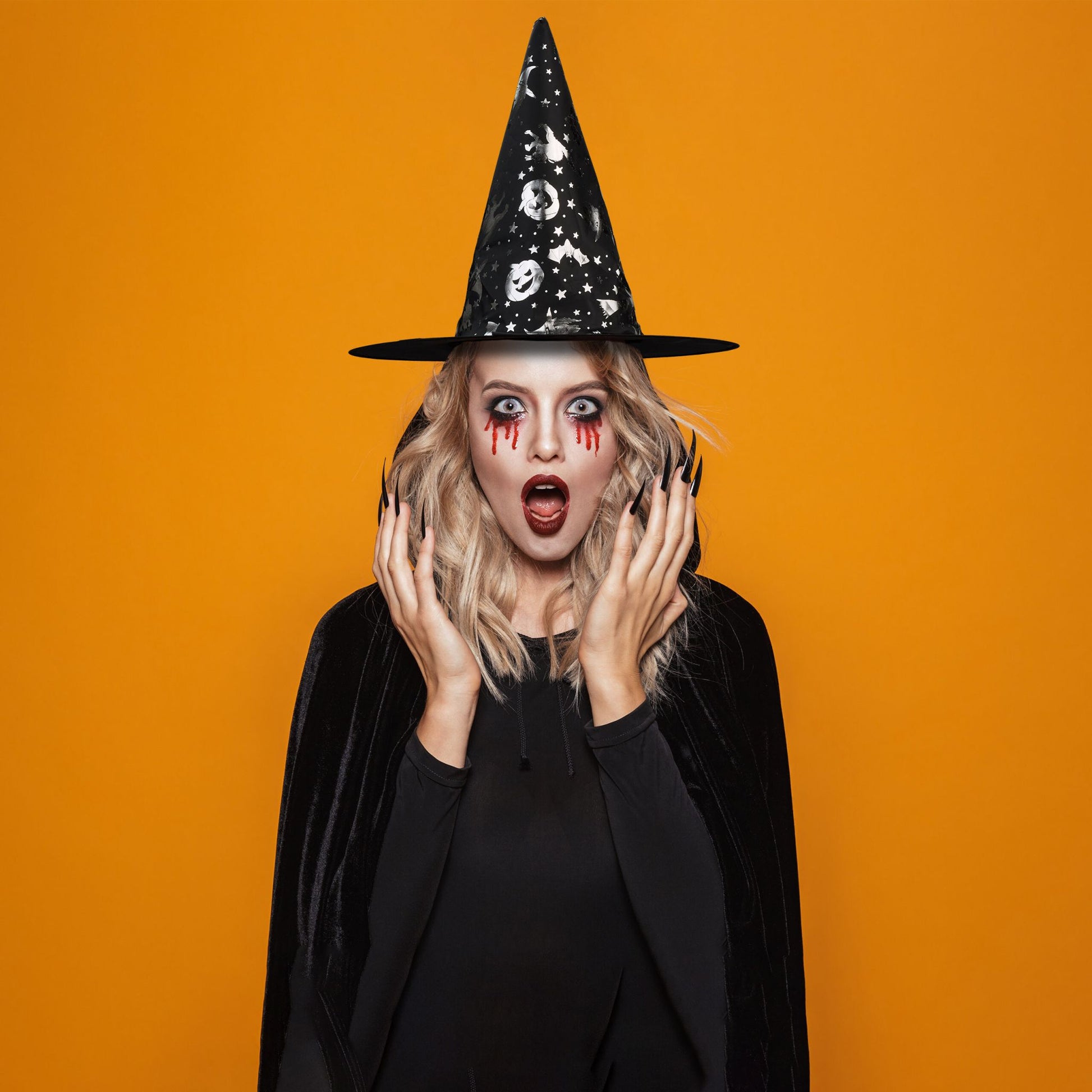 Hexenhut mit Halloween-Motiven 6er-Set Schwarz-Silber von Relaxdays