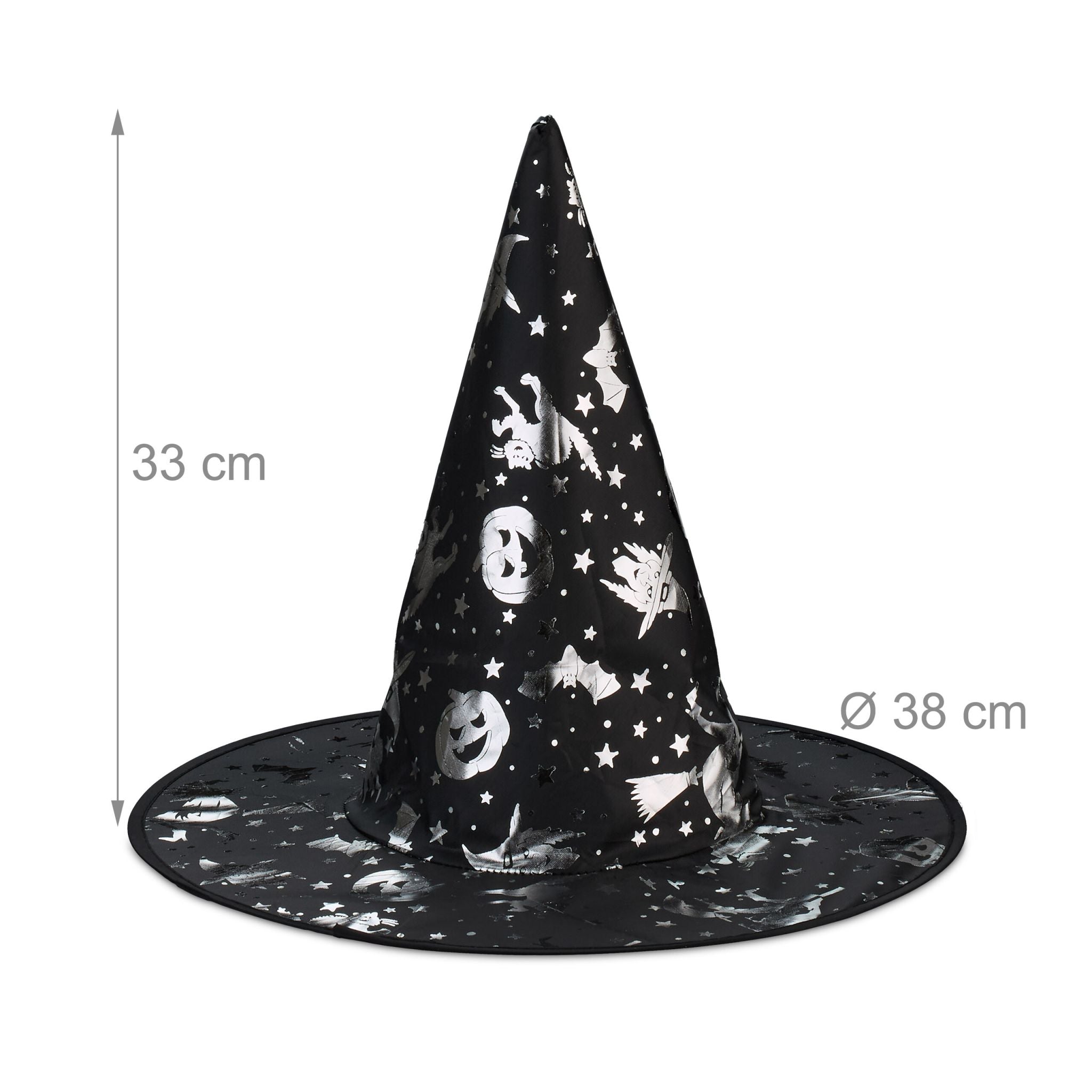 Hexenhut mit Halloween-Motiven 6er-Set Schwarz-Silber von Relaxdays