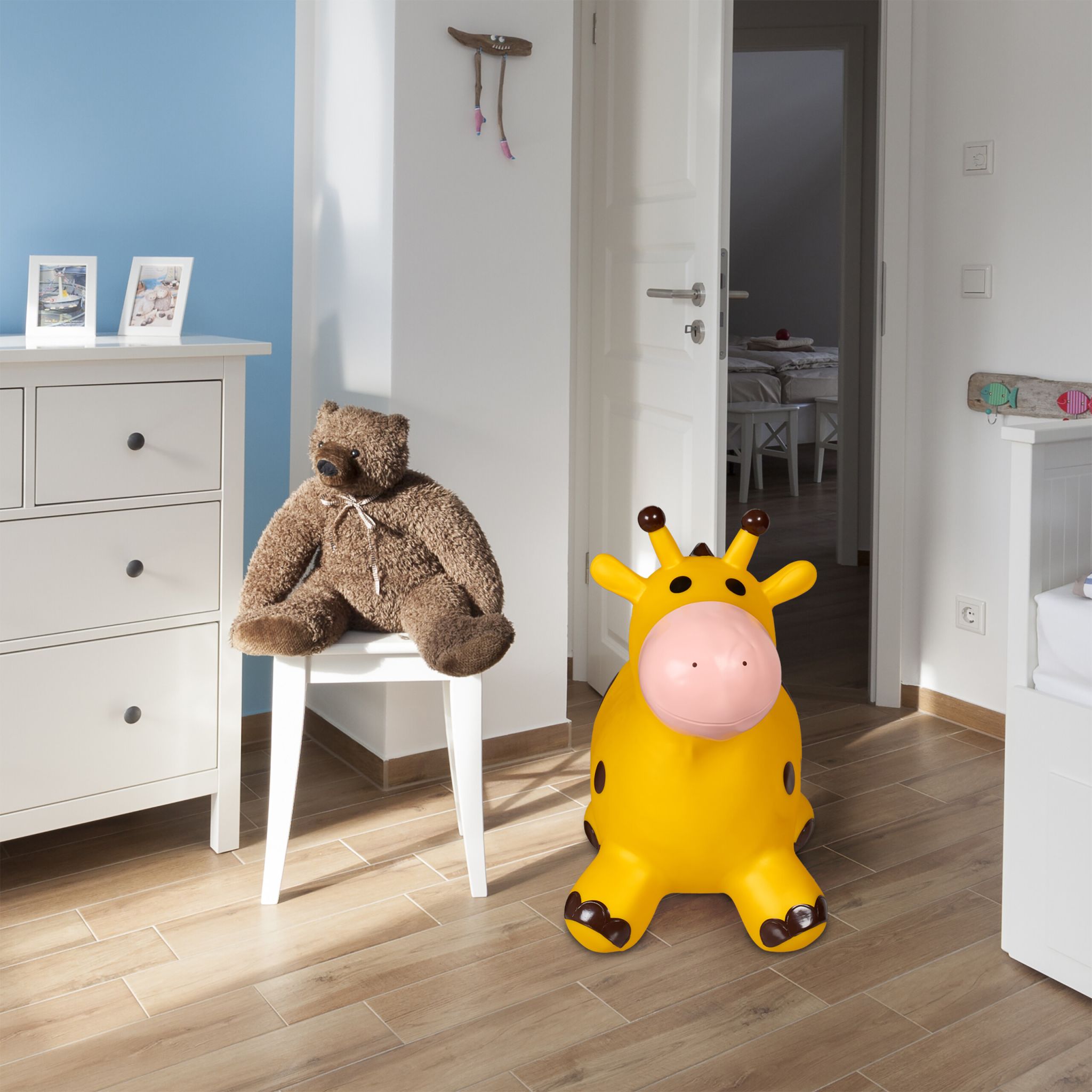 Hüpftier Giraffe Dunkelbraun-Gelb-Rosa von Relaxdays