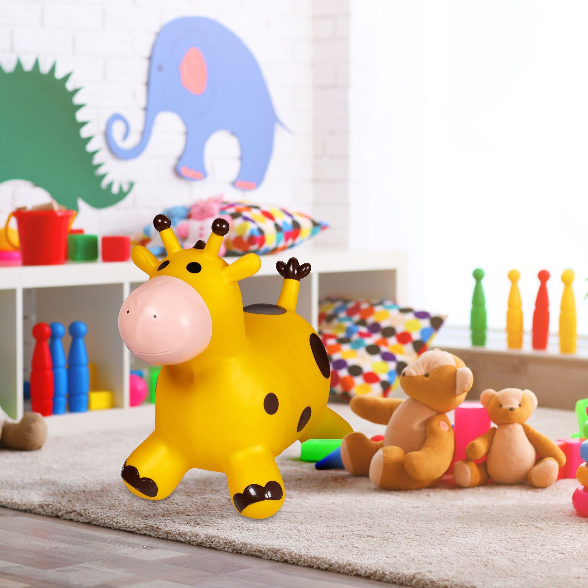 Hüpftier Giraffe Dunkelbraun-Gelb-Rosa von Relaxdays