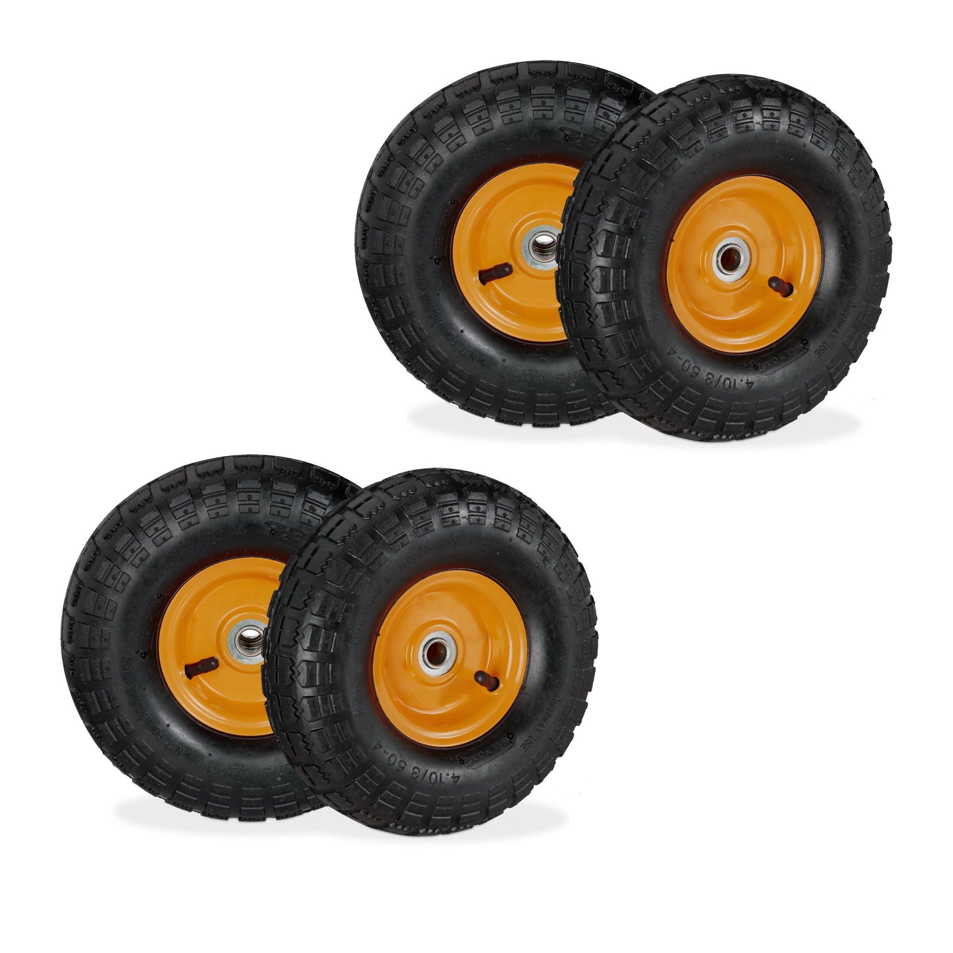 Sackkarrenrad 4er-Set 4.10 3.50-4 Orange-Schwarz von Relaxdays