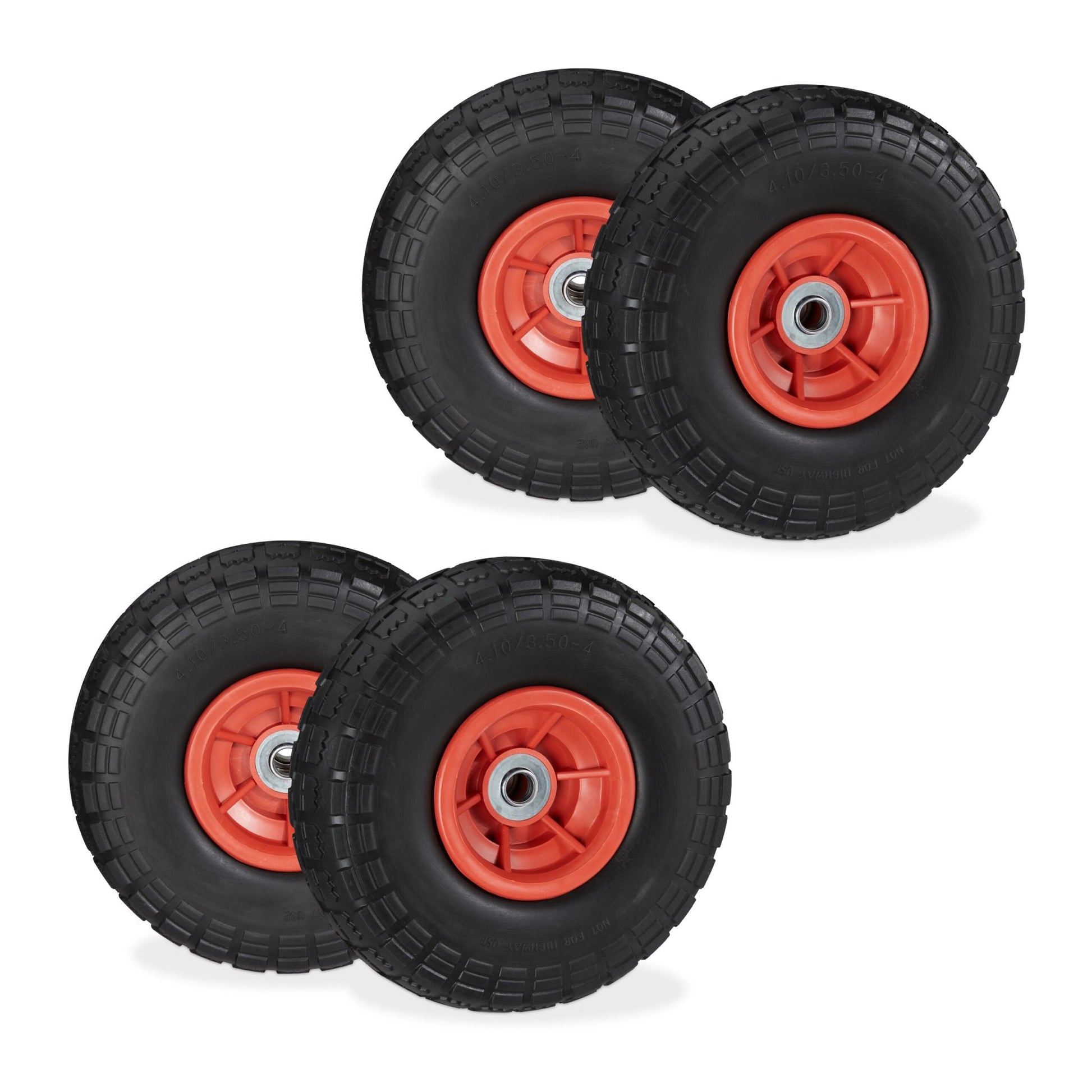 Sackkarrenrad PU 4er-Set 4.10/3.50-4 Rot-Schwarz von Relaxdays
