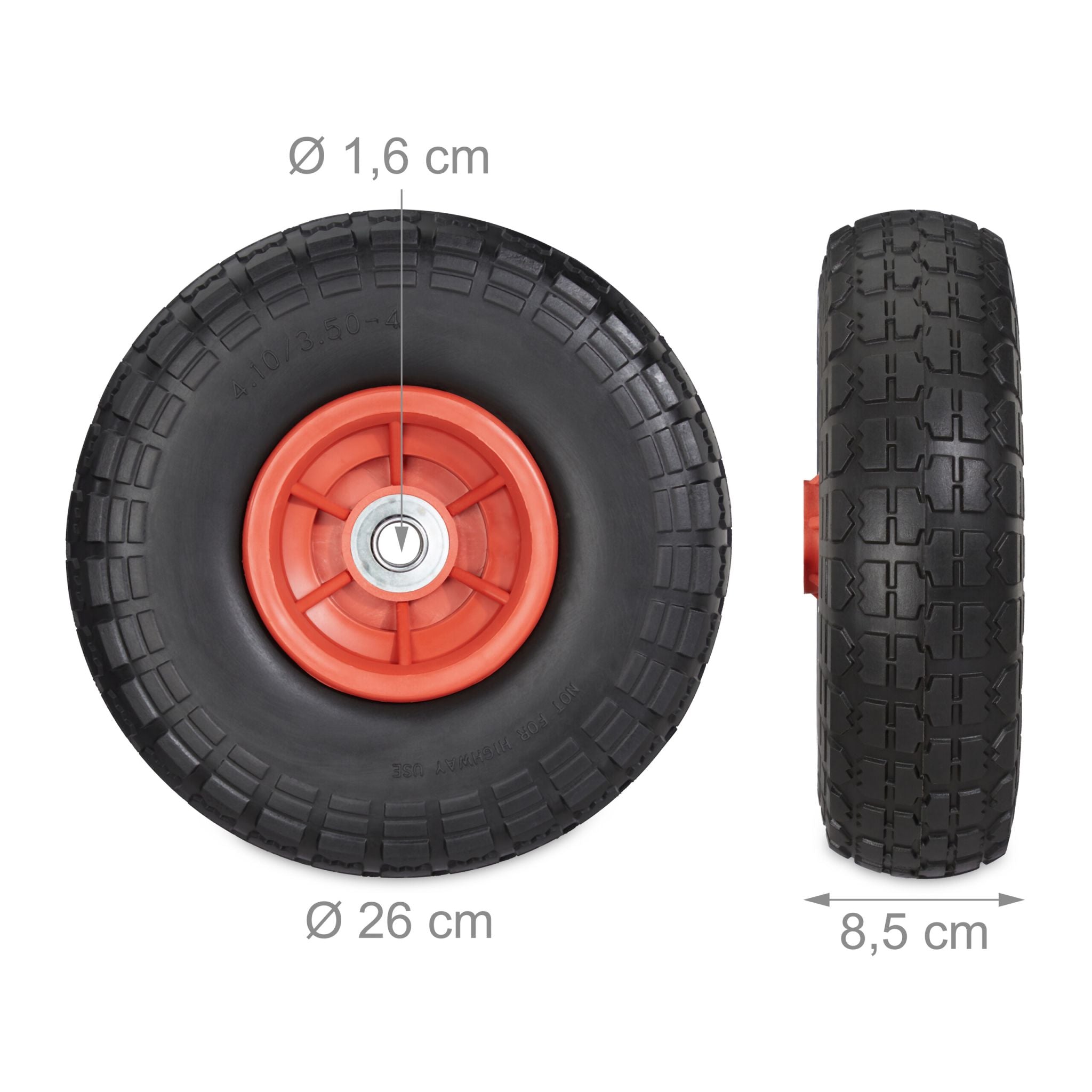 Sackkarrenrad PU 4er-Set 4.10/3.50-4 Rot-Schwarz von Relaxdays