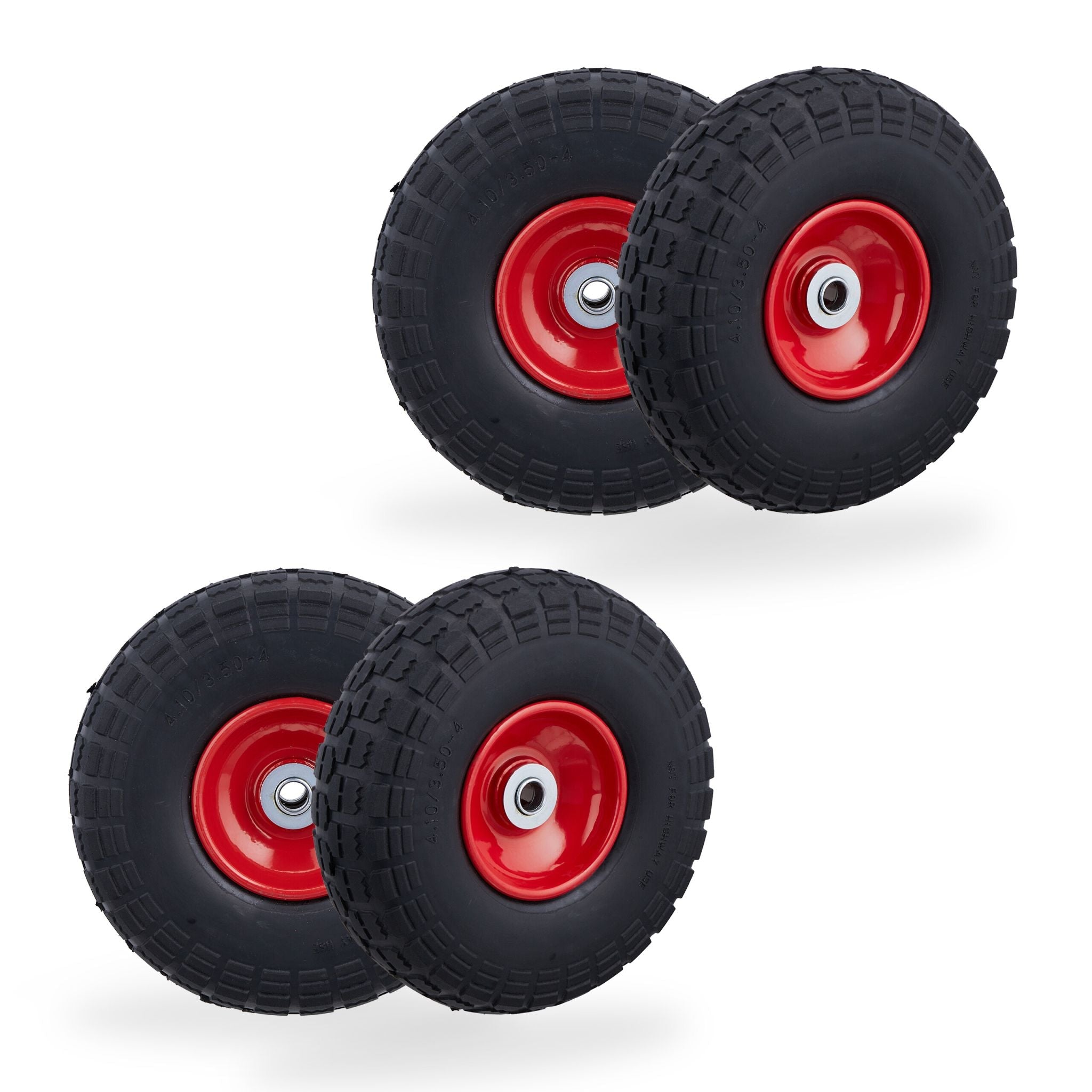 Sackkarrenrad PU 4er-Set Rot-Schwarz von Relaxdays