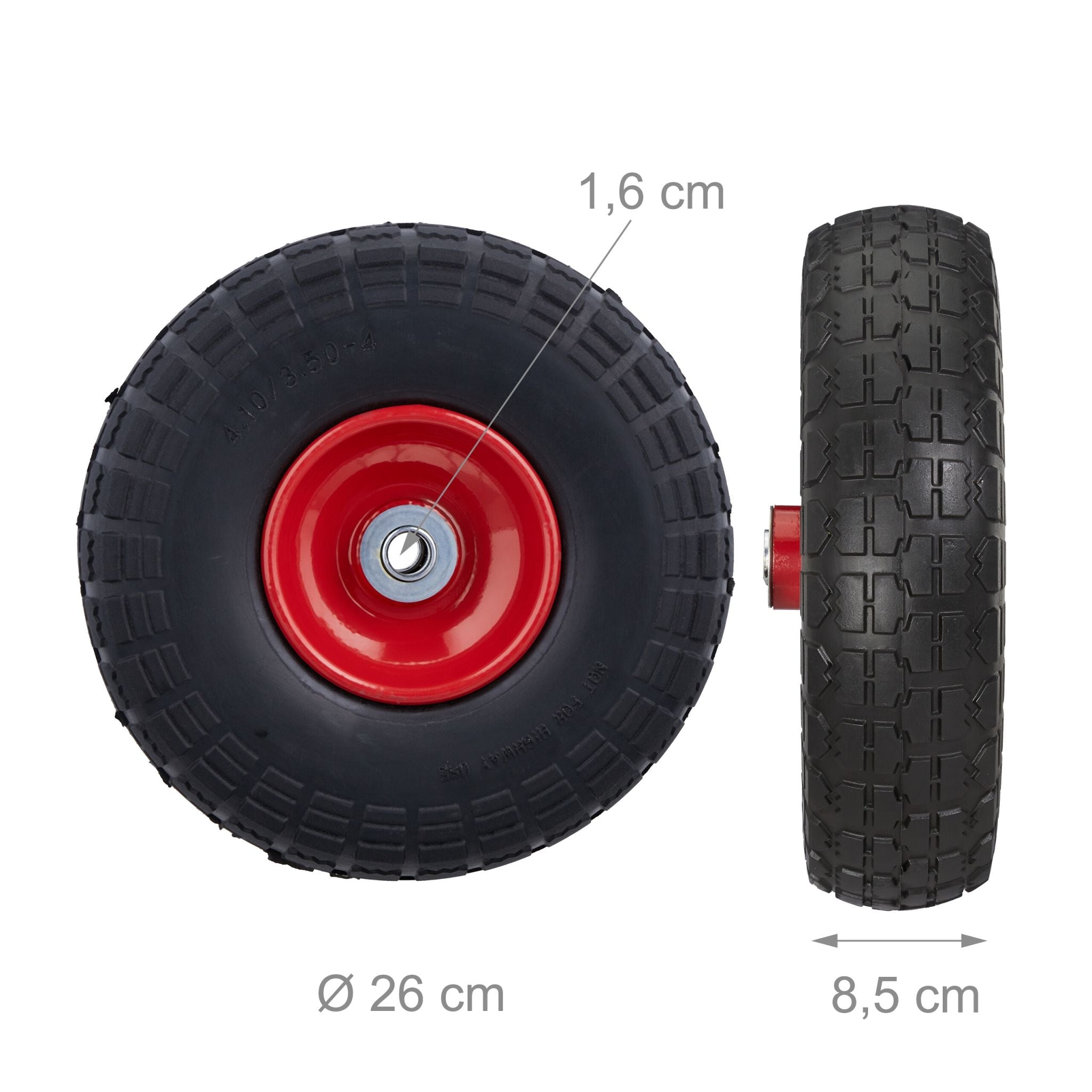 Sackkarrenrad PU 4er-Set Rot-Schwarz von Relaxdays