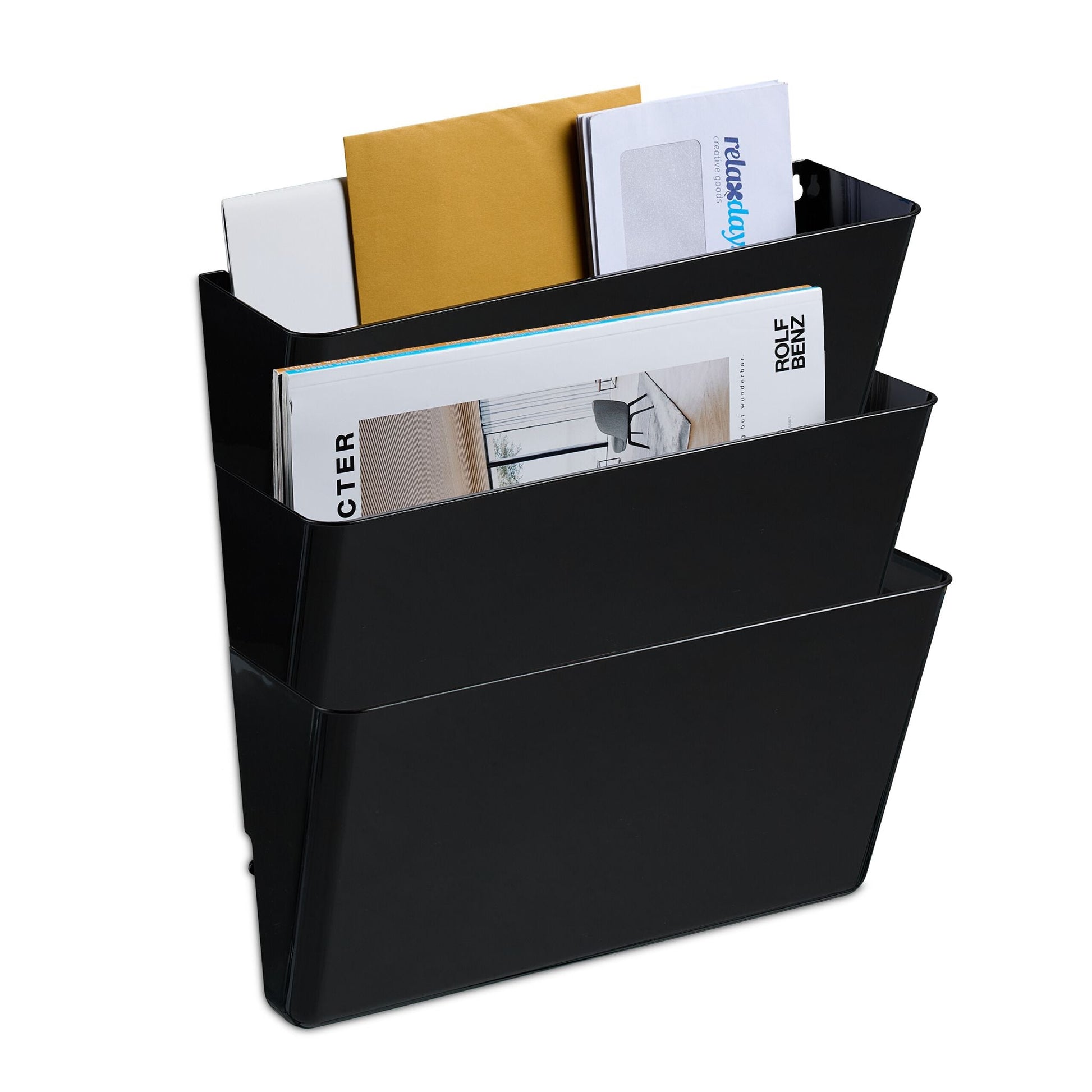Zeitschriftenhalter Wand 3er-Set Schwarz von Relaxdays