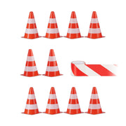 Pylonen 10er-Set mit Beutel & Warnband Weiss-Orange-Schwarz von Relaxdays
