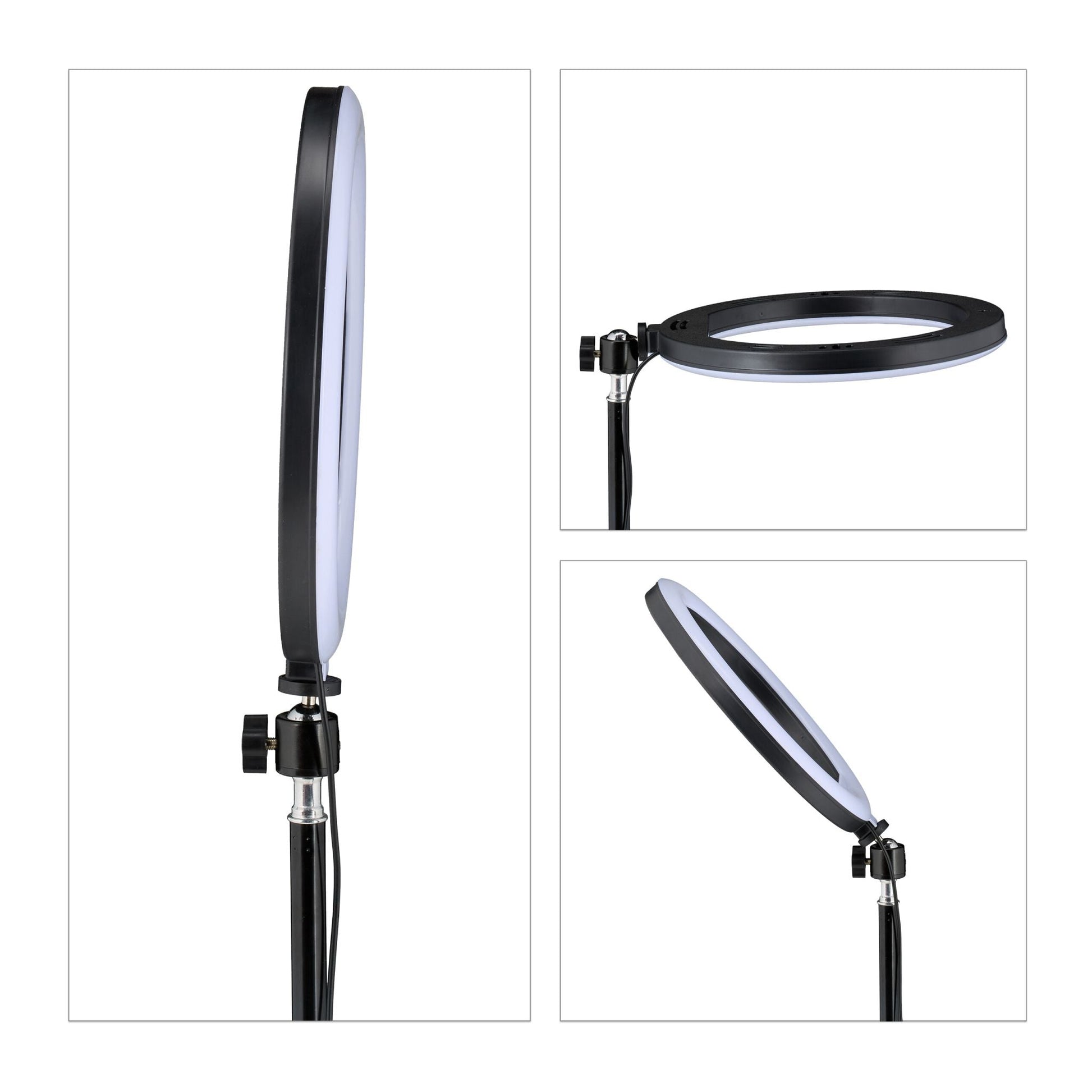 LED Ringlicht mit Stativ Weiss-Schwarz von Relaxdays