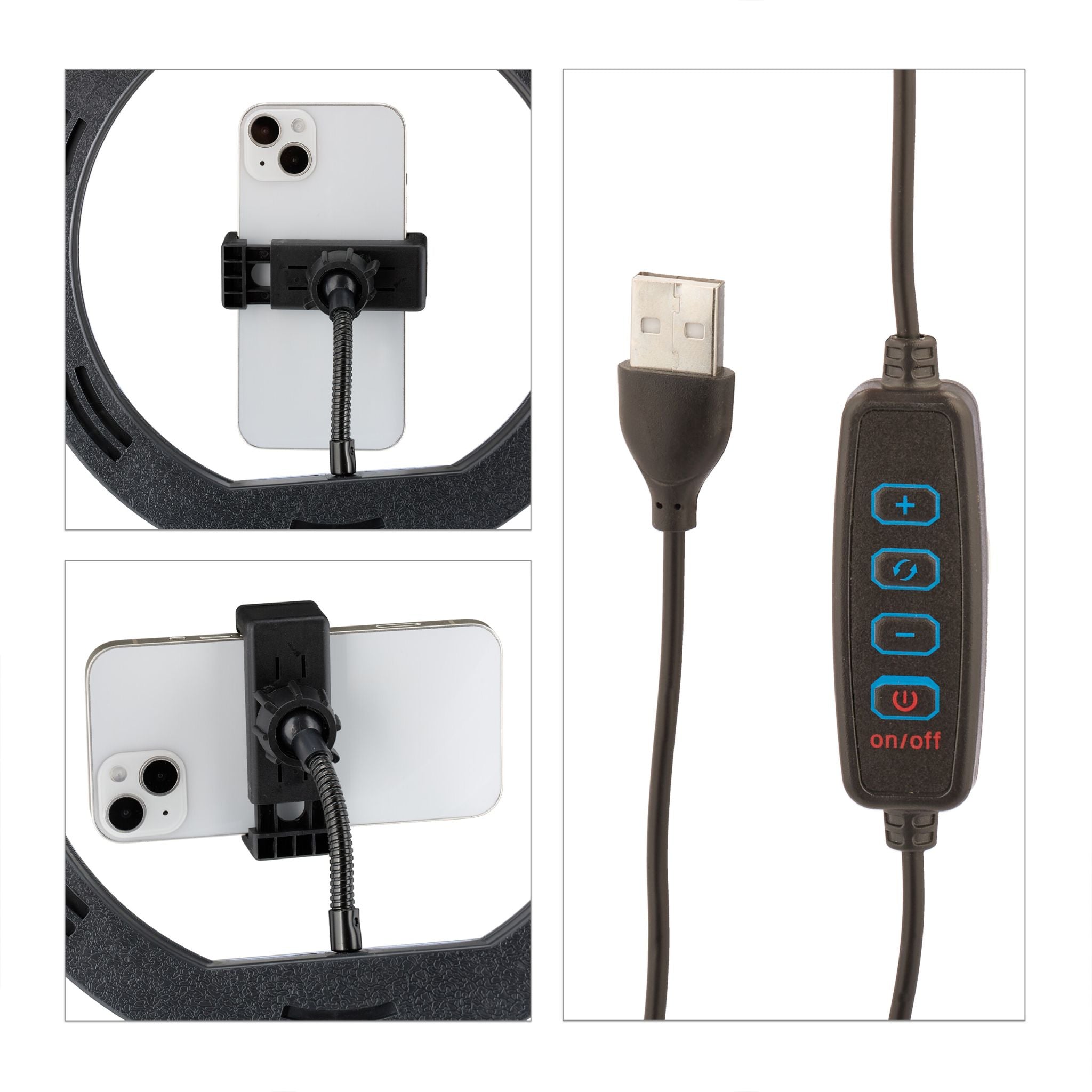 LED Ringlicht mit Stativ Weiss-Schwarz von Relaxdays