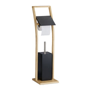 WC Garnitur Bambus Hellbraun-Schwarz-Silber von Relaxdays