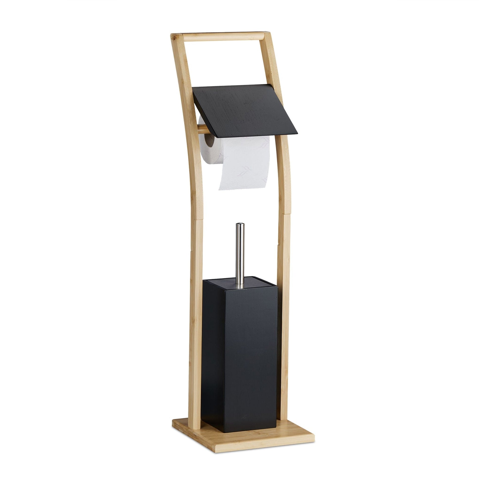 WC Garnitur Bambus Hellbraun-Schwarz-Silber von Relaxdays