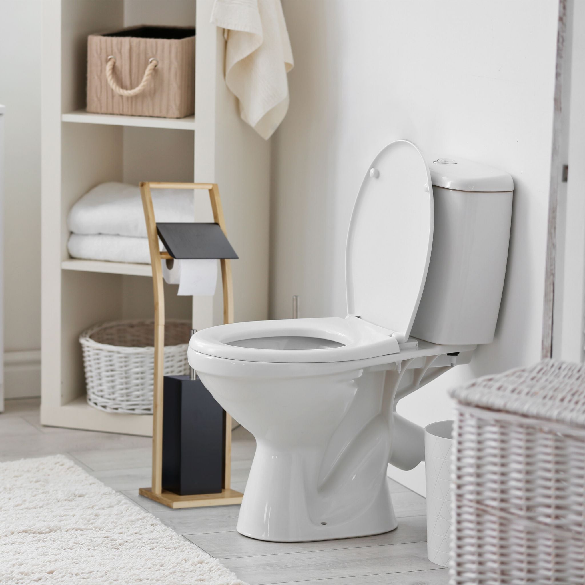 WC Garnitur Bambus Hellbraun-Schwarz-Silber von Relaxdays