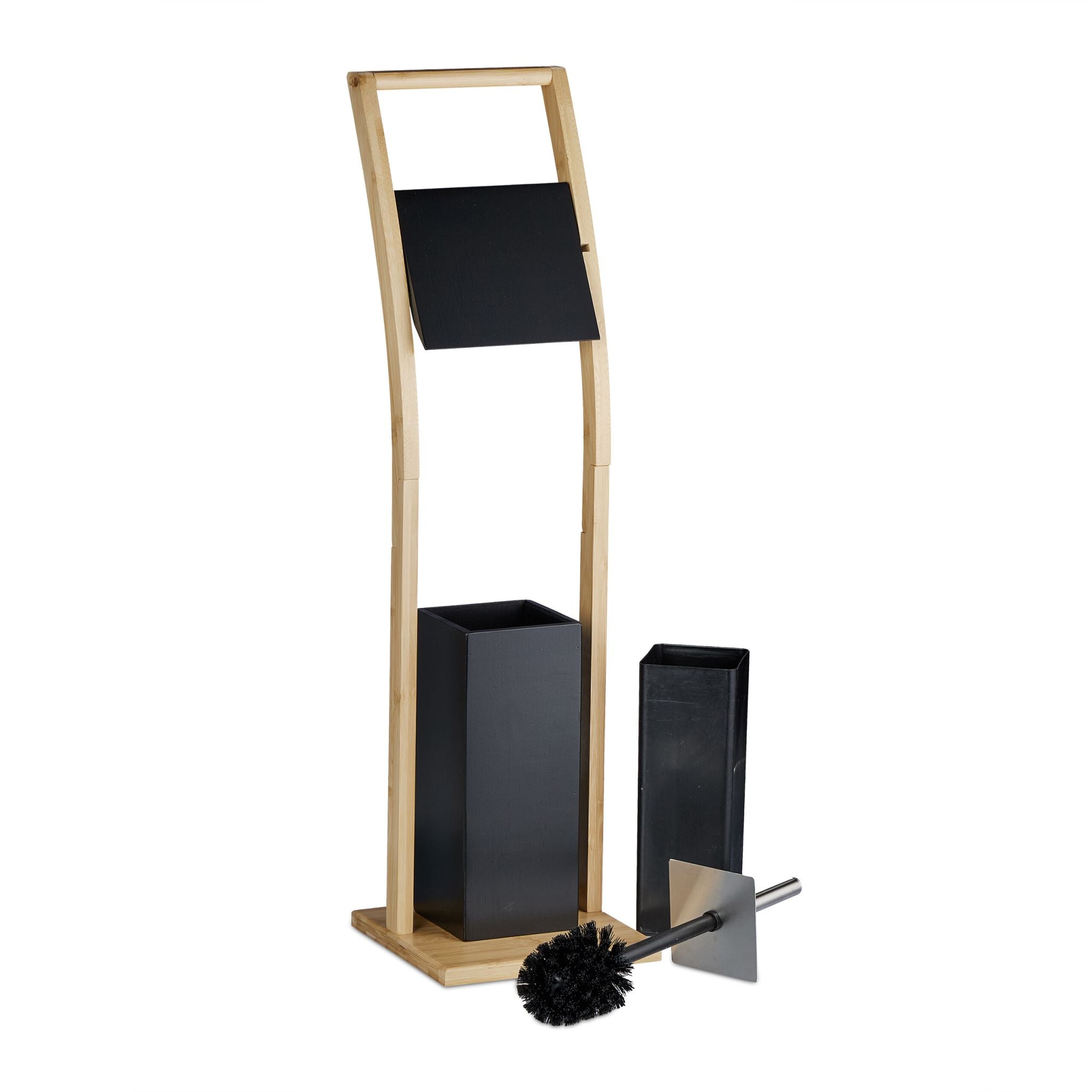 WC Garnitur Bambus Hellbraun-Schwarz-Silber von Relaxdays