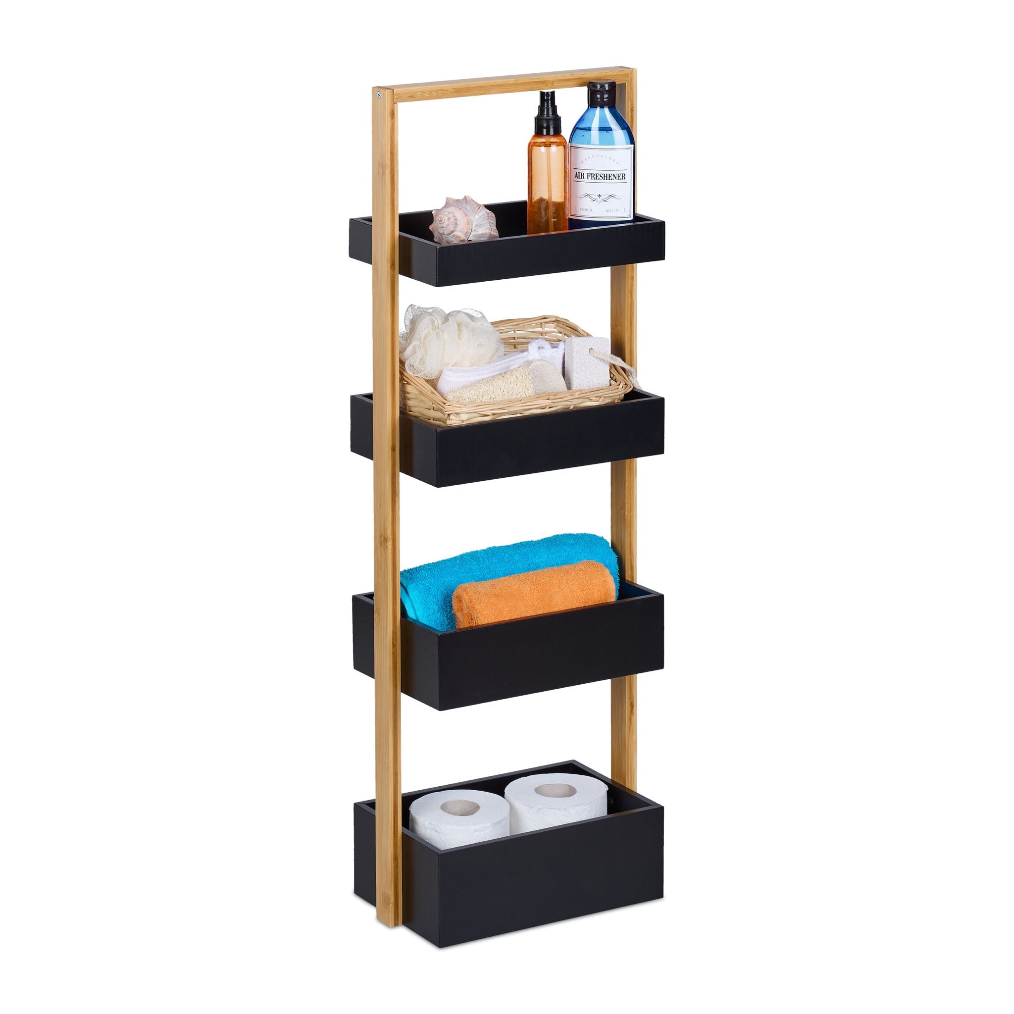 Badregal Bambus 4 Ablagen Hellbraun-Schwarz von Relaxdays