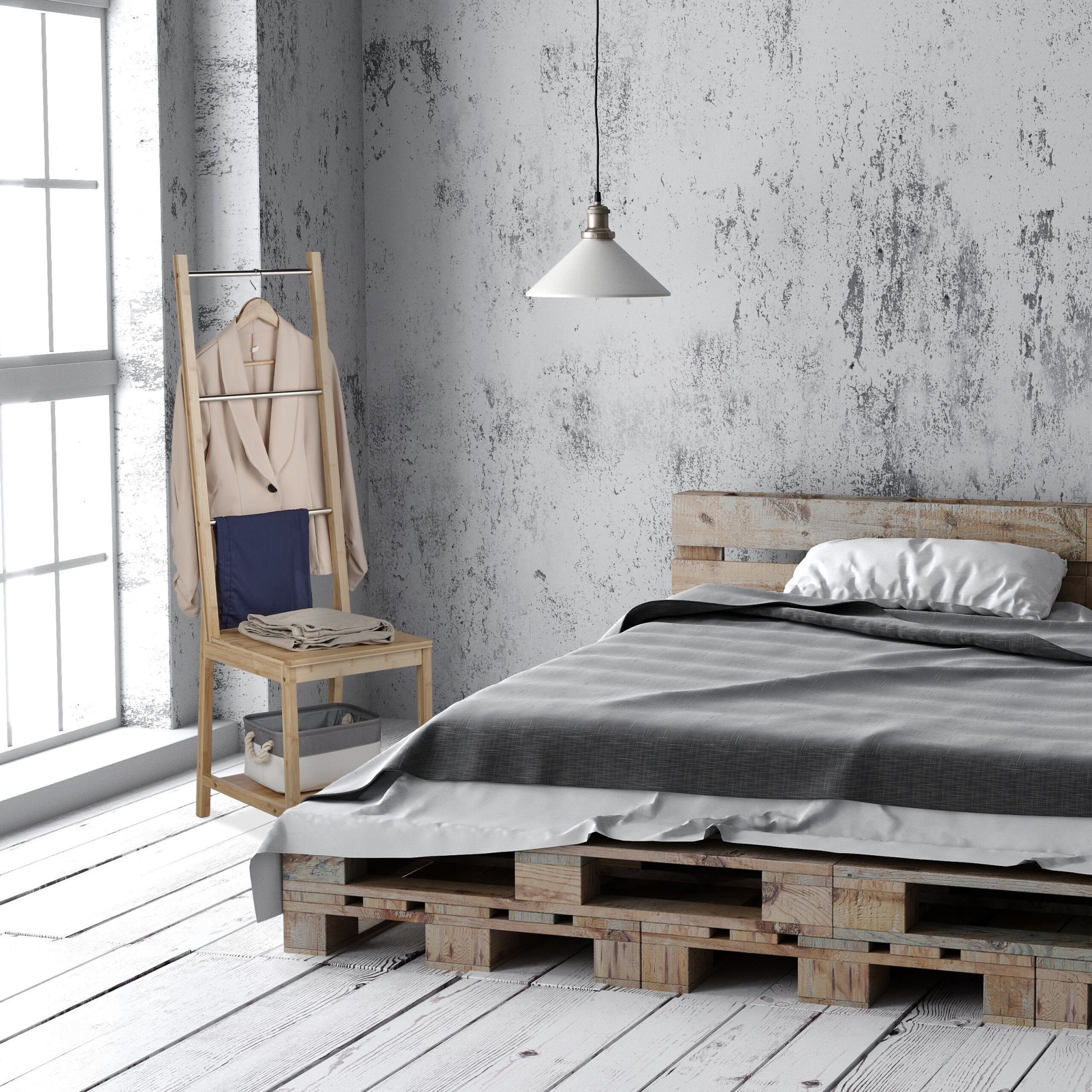 Herrendiener Stuhl Bambus & Edelstahl Hellbraun-Silber von Relaxdays