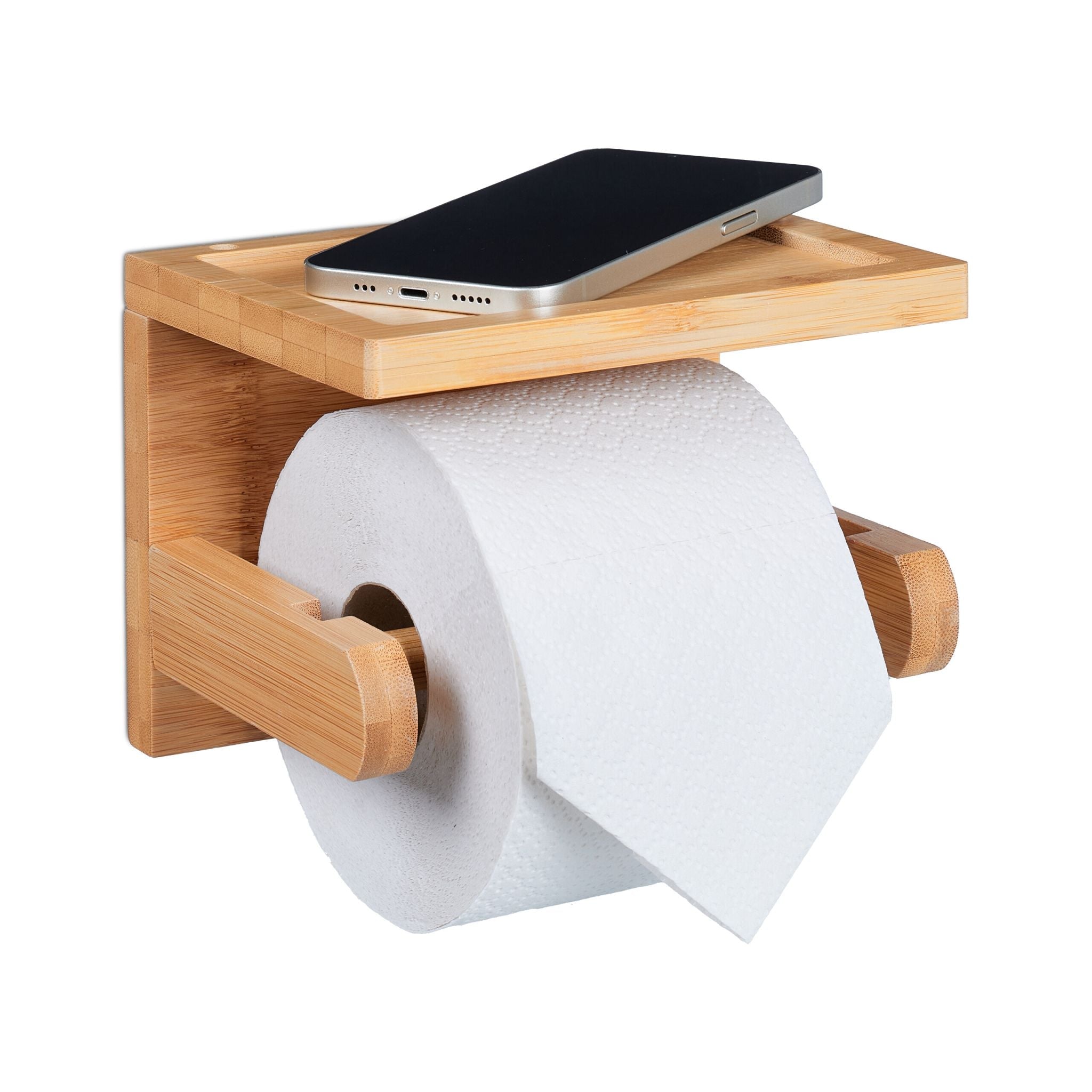 Bambus Toilettenpapierhalter mit Ablage Hellbraun von Relaxdays