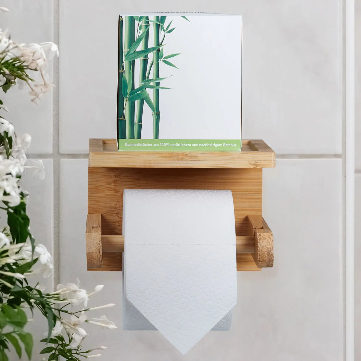 Bambus Toilettenpapierhalter mit Ablage Hellbraun von Relaxdays