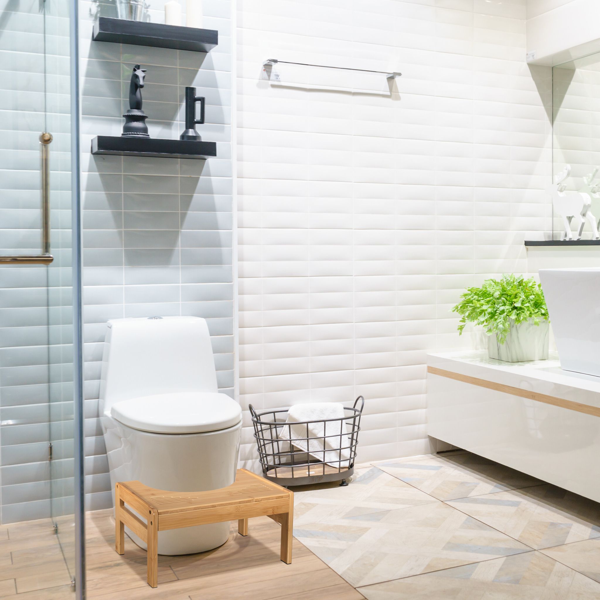 Toilettenhocker Bambus Hellbraun von Relaxdays