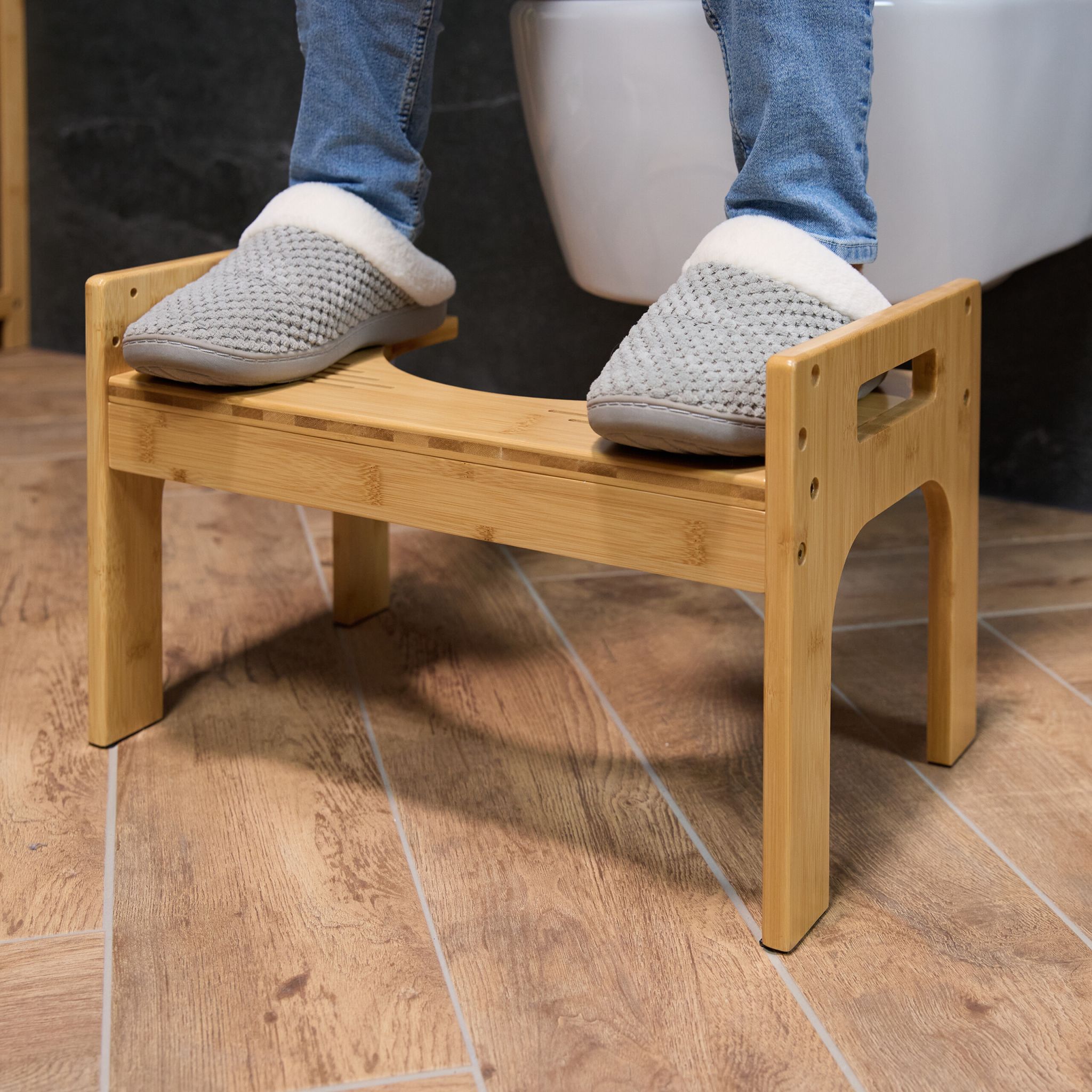 Toilettenhocker Bambus Hellbraun von Relaxdays