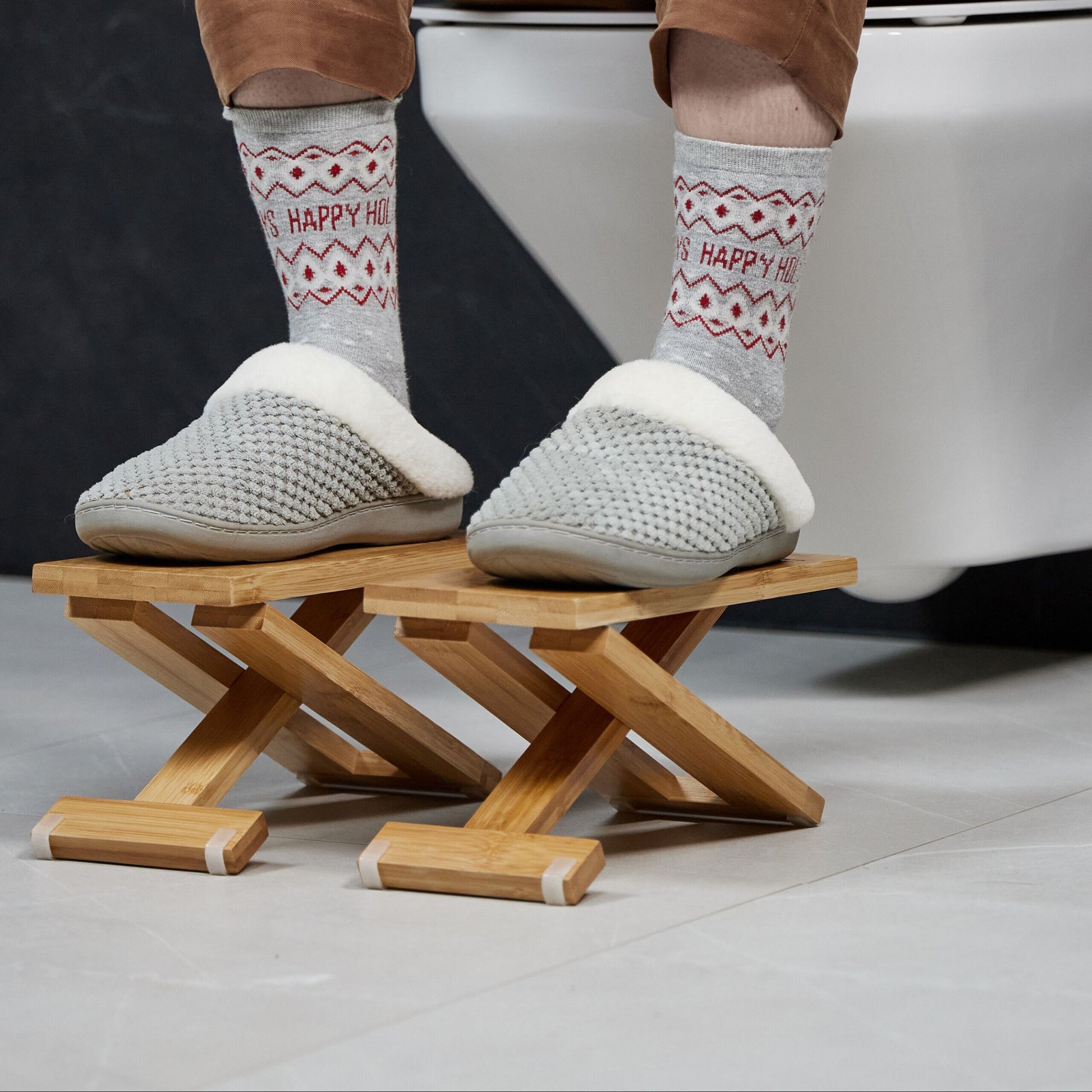 Klappbarer Toilettenhocker 2-teilig Hellbraun von Relaxdays