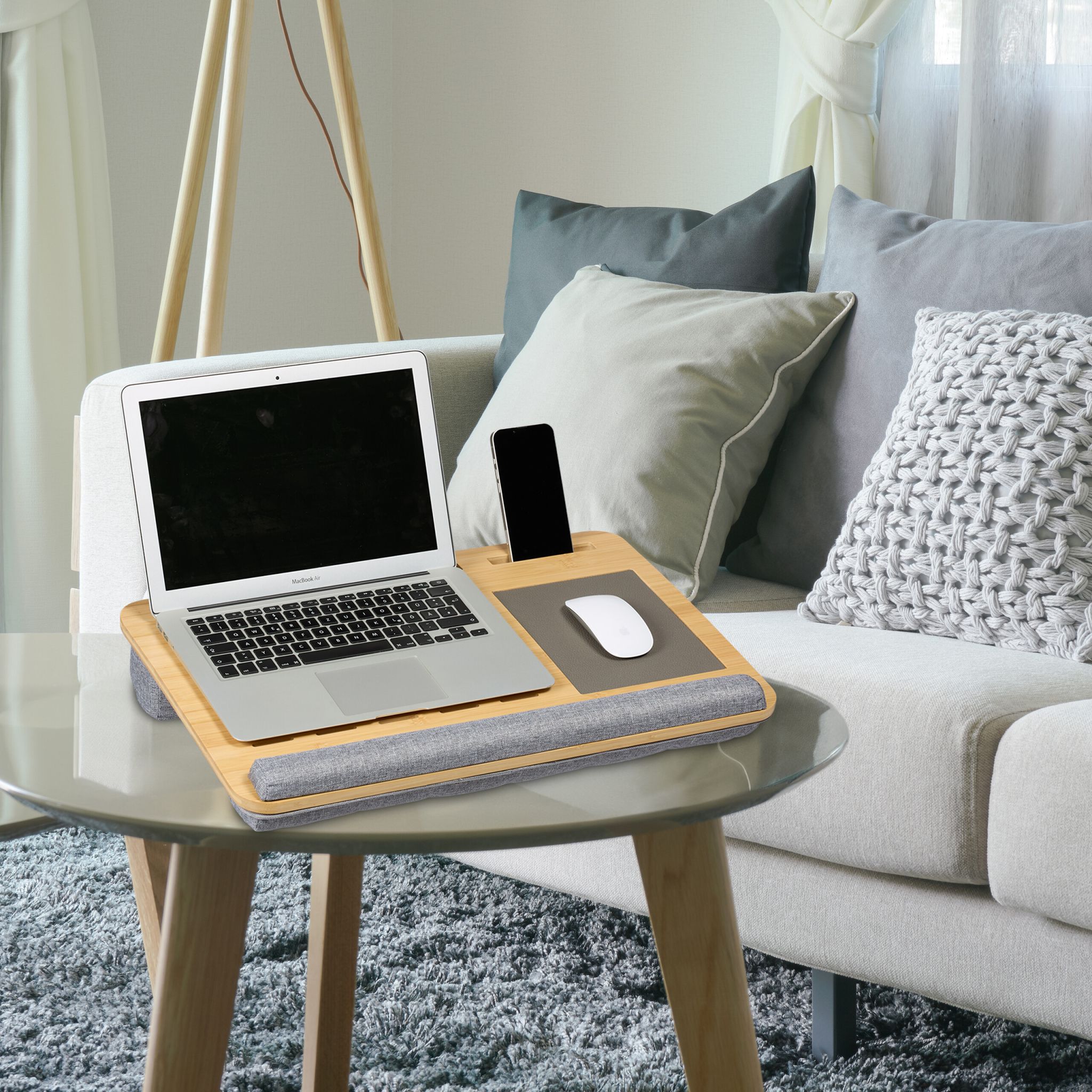 Laptopkissen Handgelenkauflage & Mauspad Hellbraun-Grau von Relaxdays