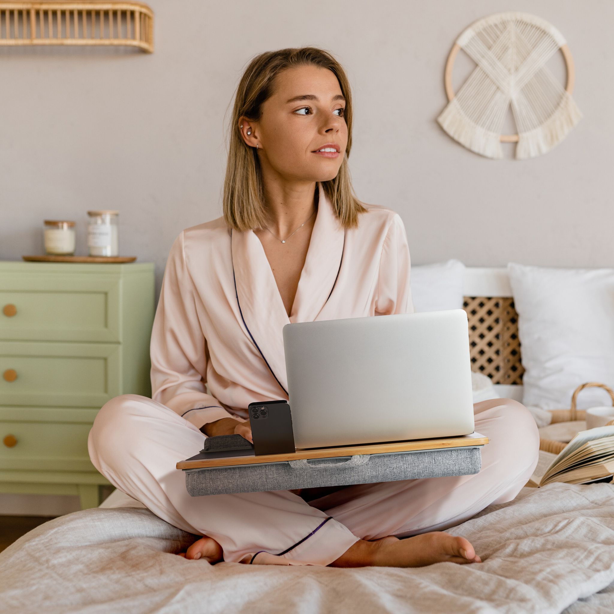 Laptopkissen Handgelenkauflage & Mauspad Hellbraun-Grau von Relaxdays