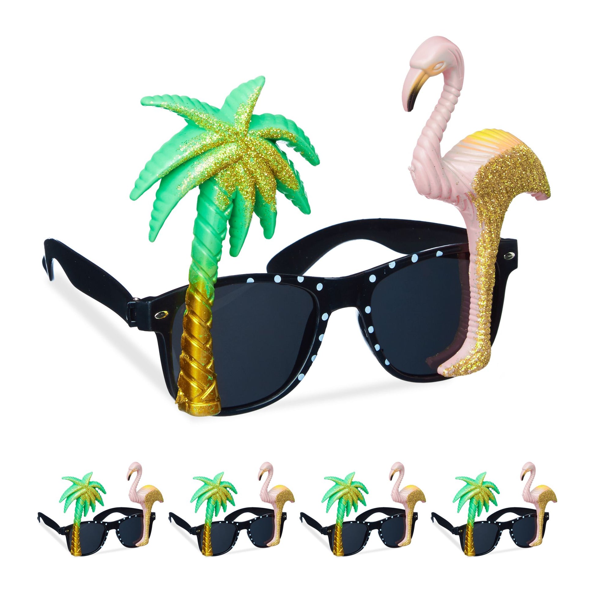 Partybrille Flamingo und Palme 5er-Set Grün-Rosa-Schwarz von Relaxdays