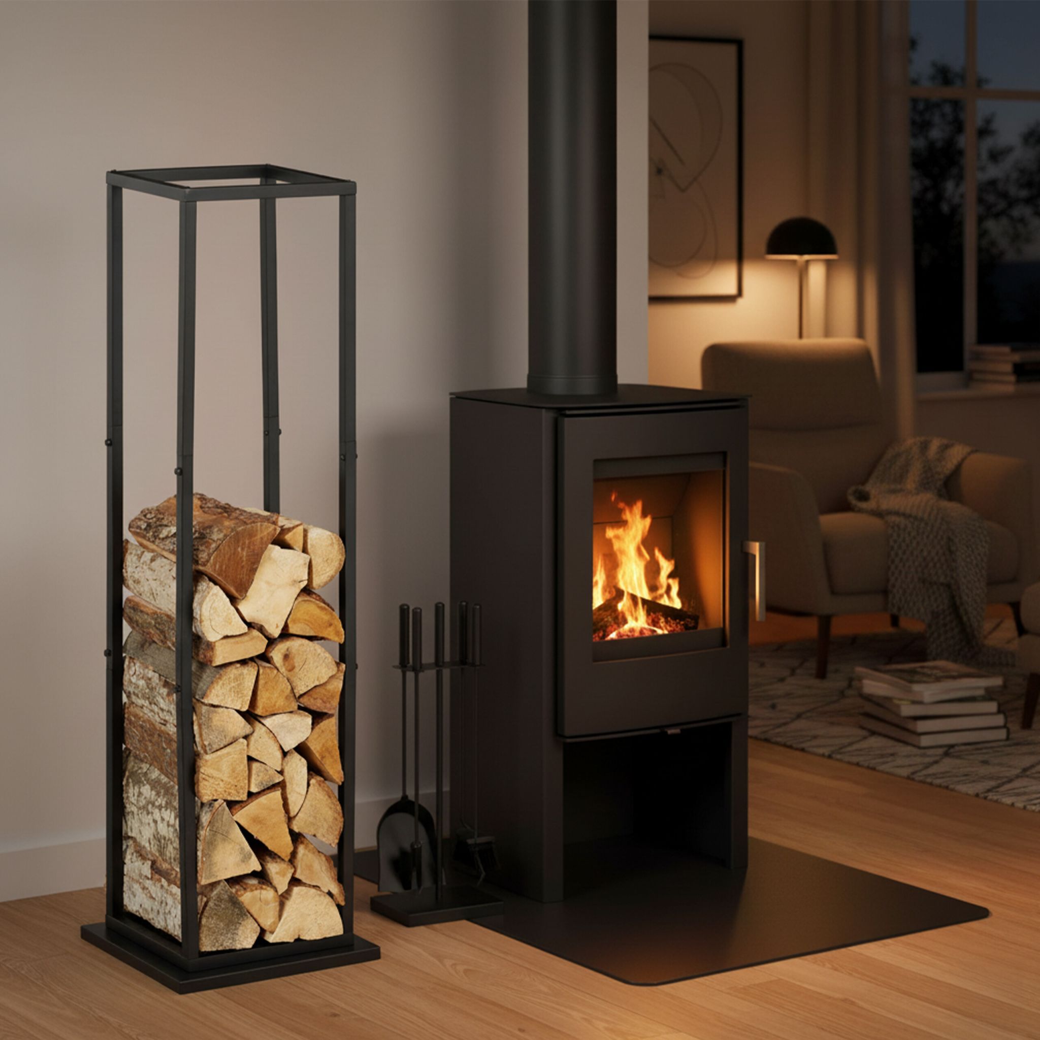 Hohes Kaminholzregal Metall Schwarz von Relaxdays