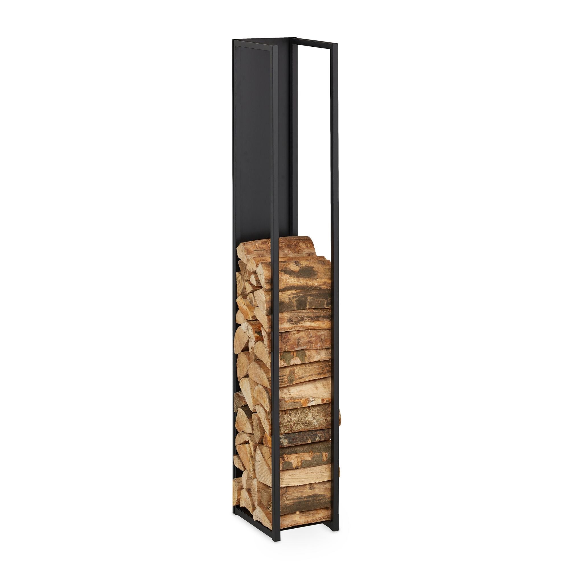 Hohes Kaminholzregal mit Rückwand Schwarz von Relaxdays