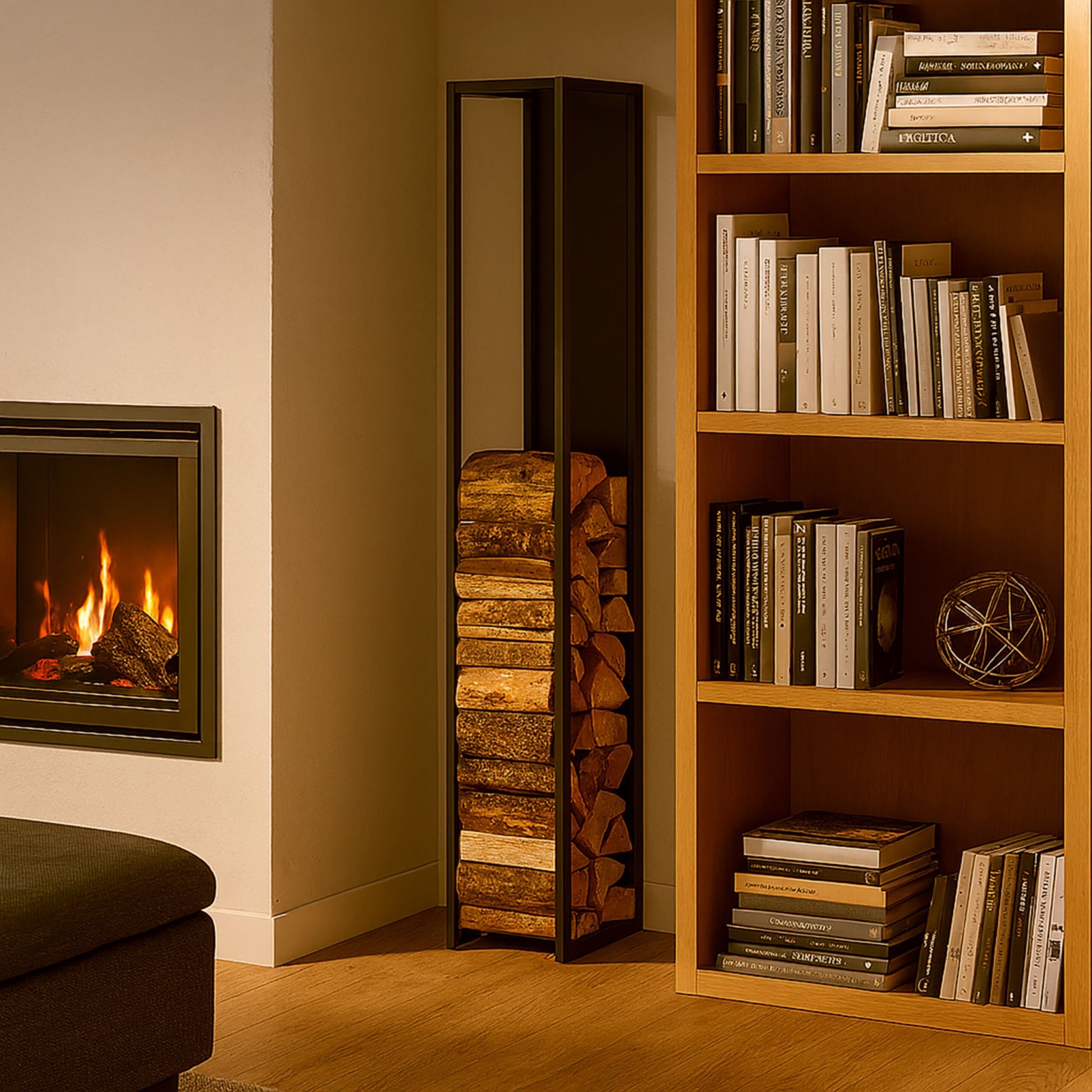Hohes Kaminholzregal mit Rückwand Schwarz von Relaxdays