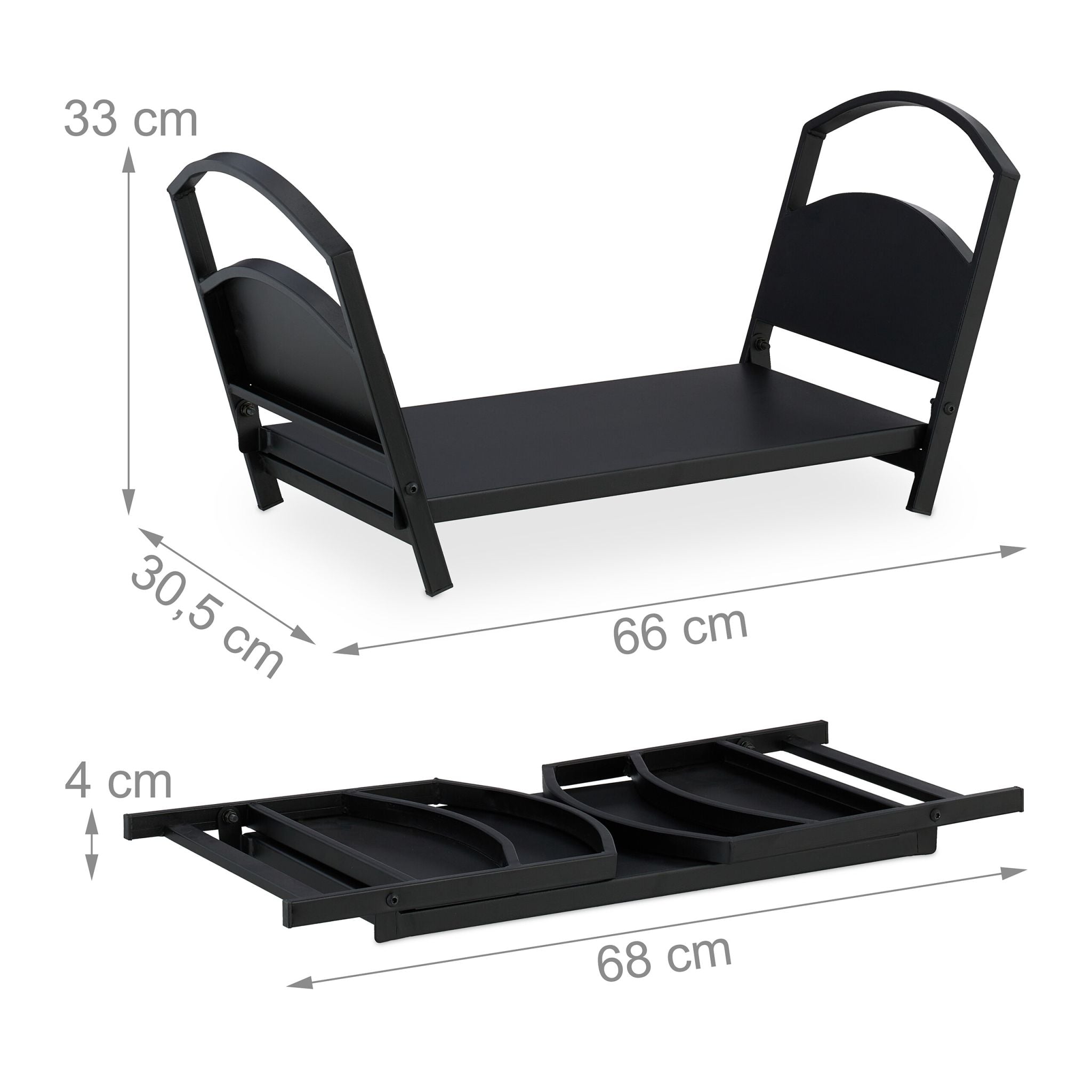 Klappbarer Kaminholzkorb Metall Schwarz von Relaxdays