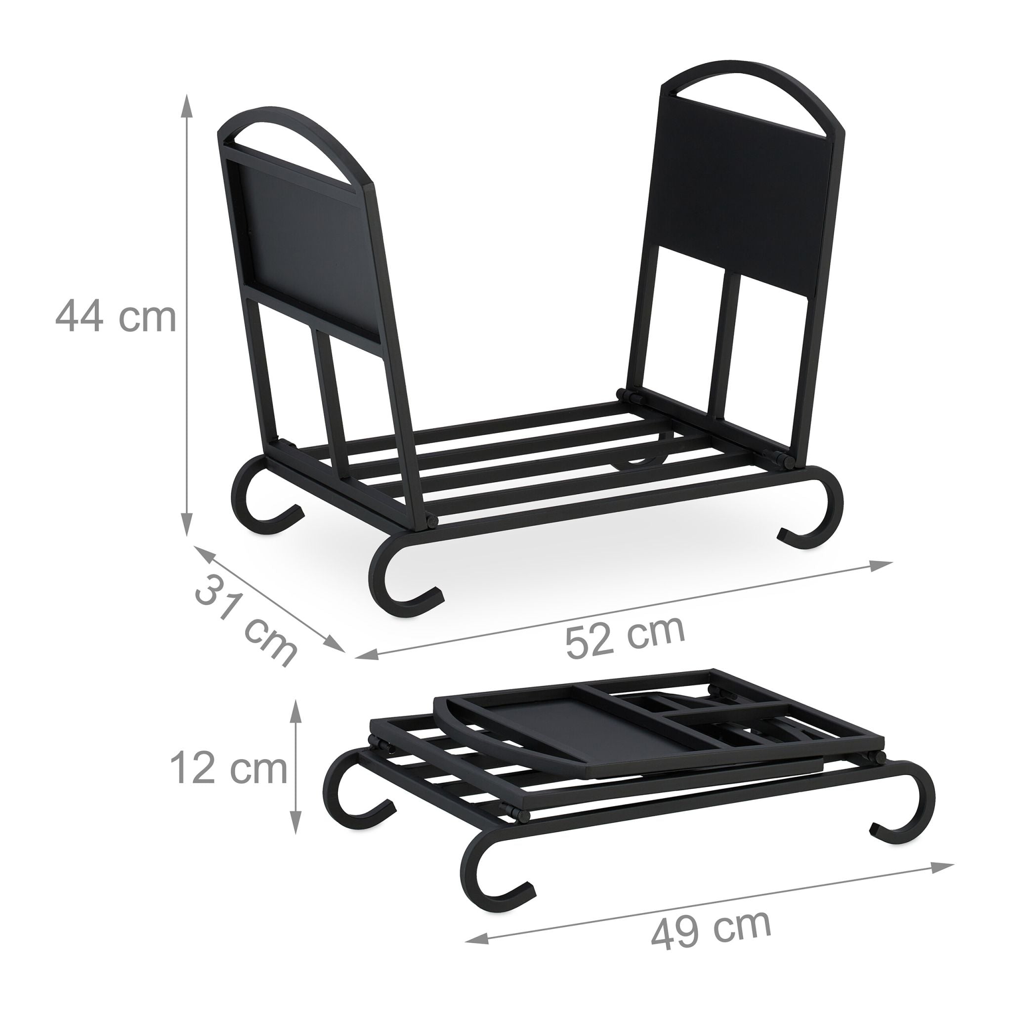 Klappbarer Kaminholzkorb Metall Schwarz von Relaxdays