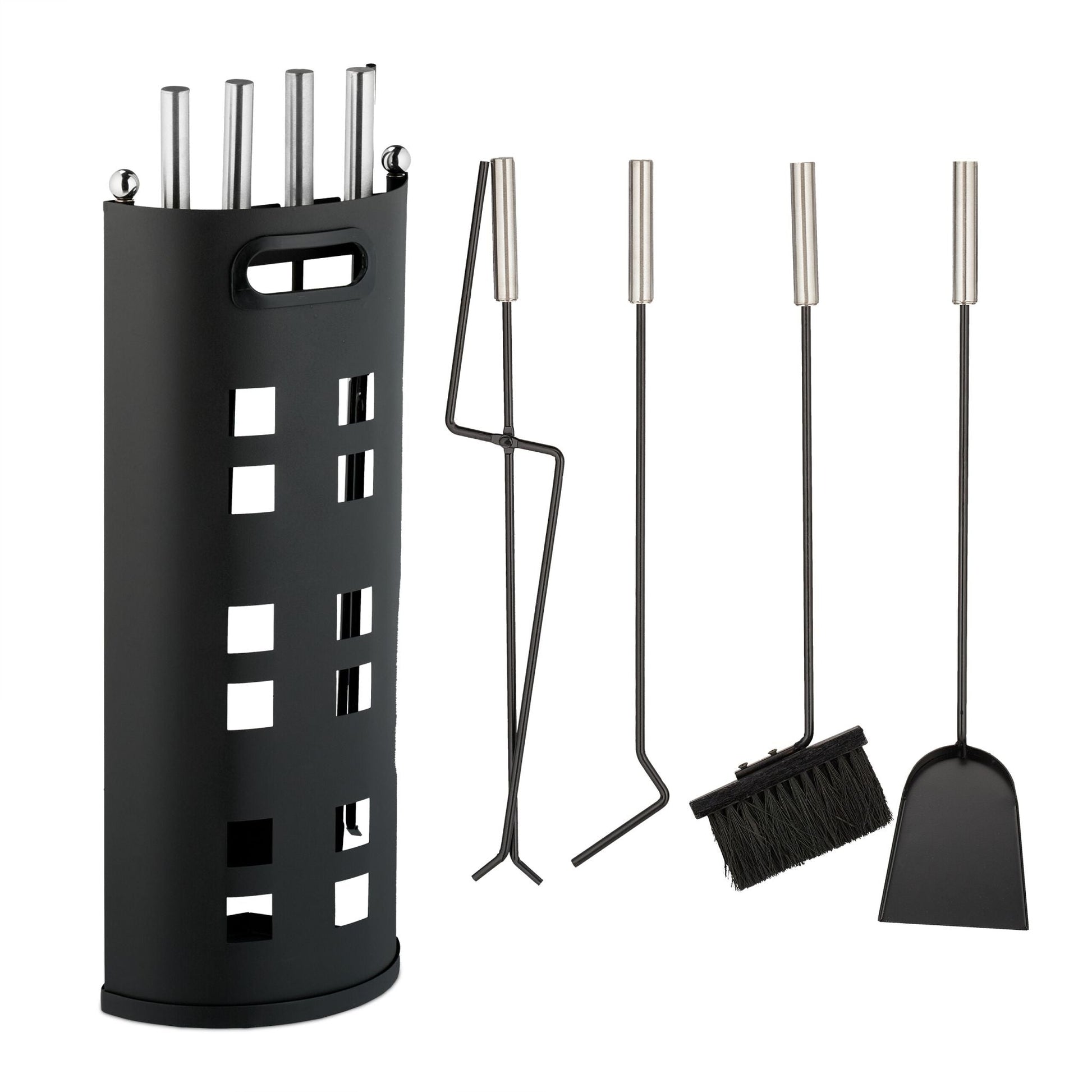 Kaminbesteck 5tlg. Schwarz-Silber von Relaxdays