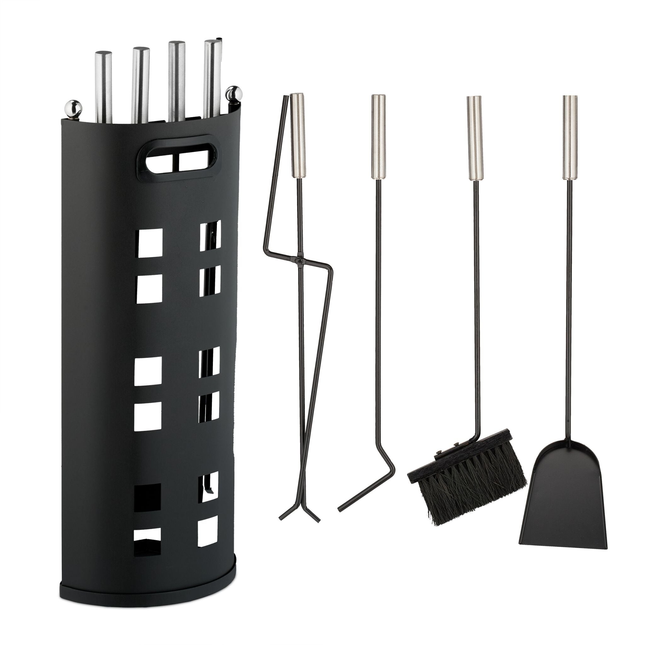 Kaminbesteck 5tlg. Schwarz-Silber von Relaxdays